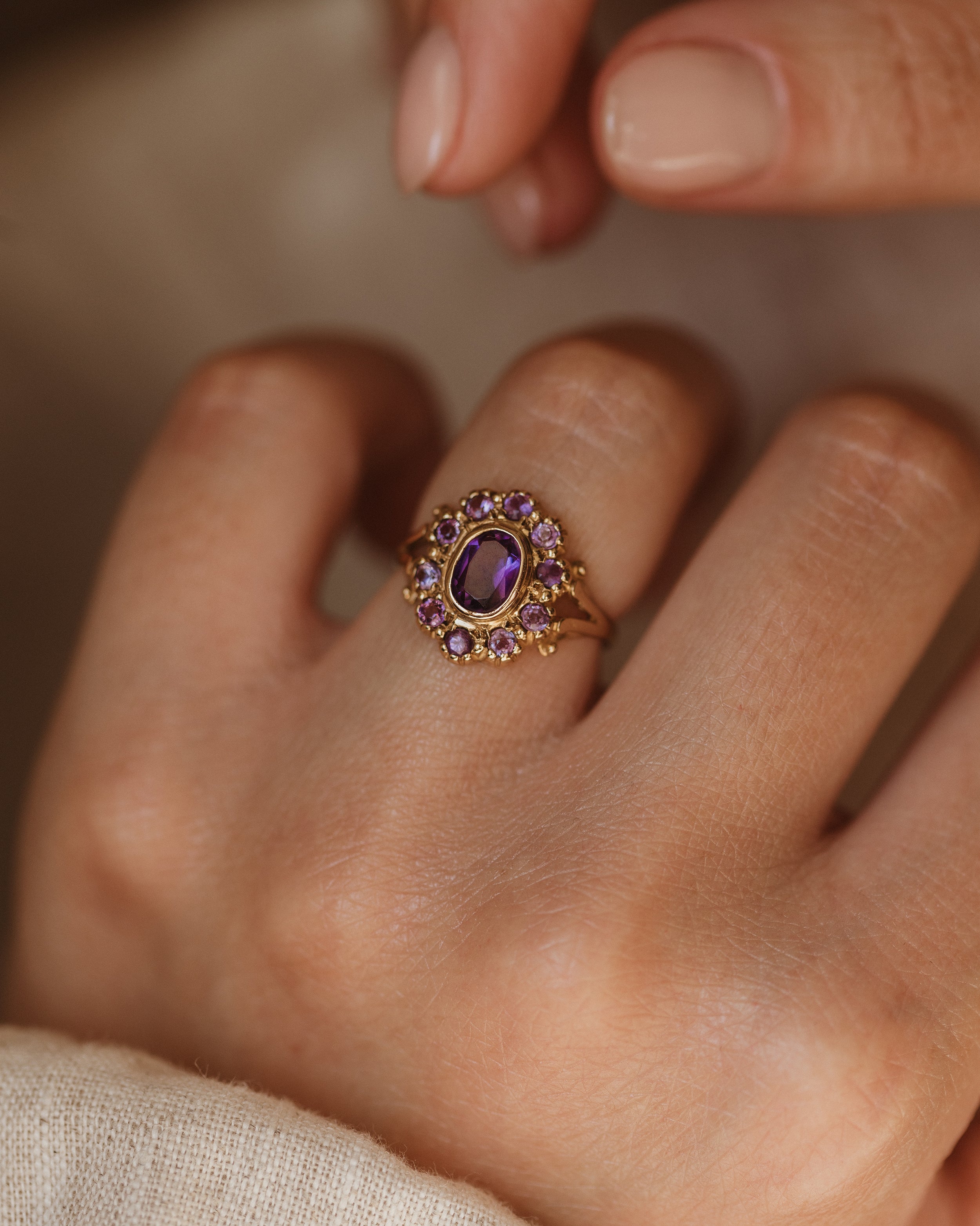 Image of Marcy Vintage 9ct Gold Amethyst Cluster Ring