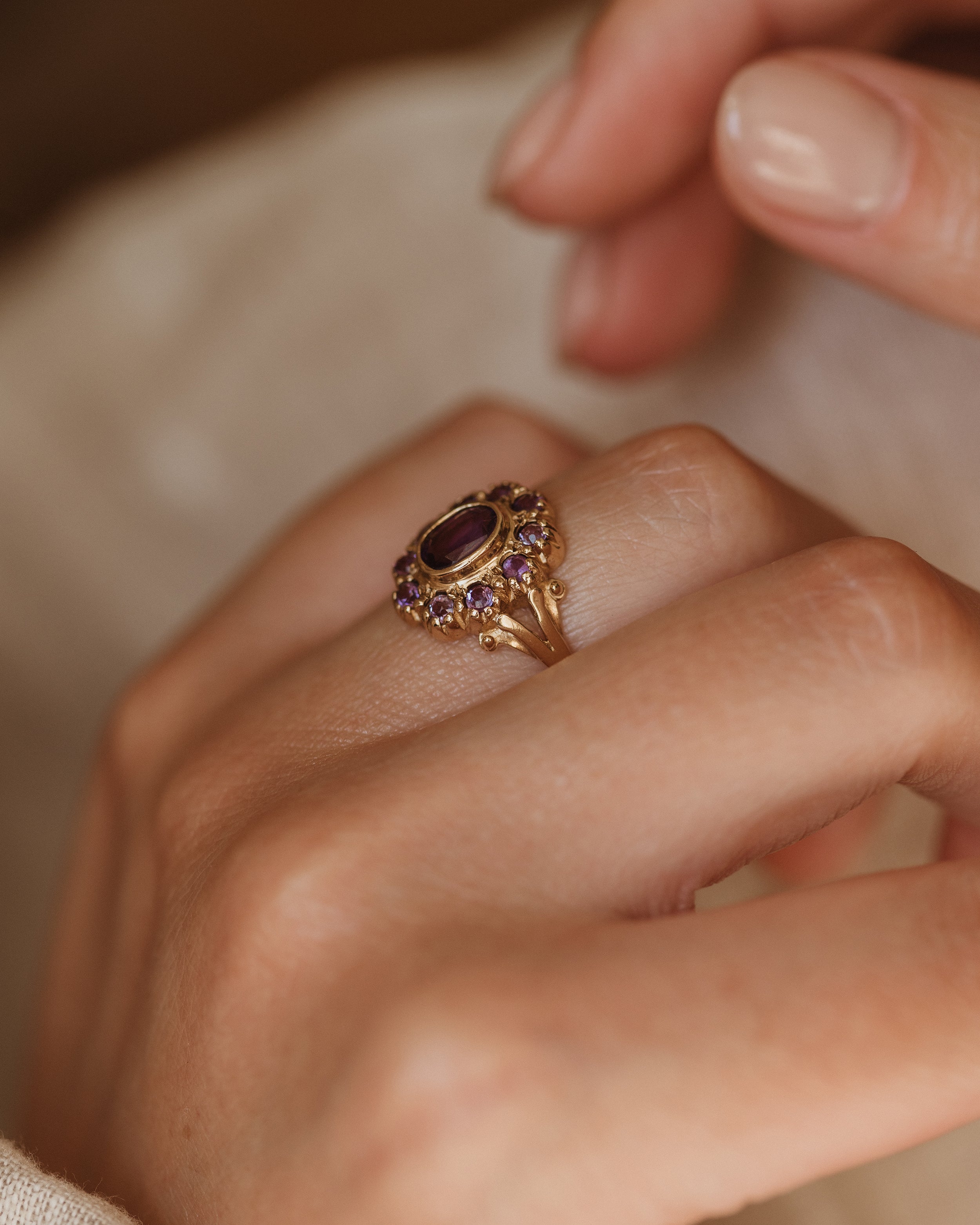 Marcy Vintage 9ct Gold Amethyst Cluster Ring