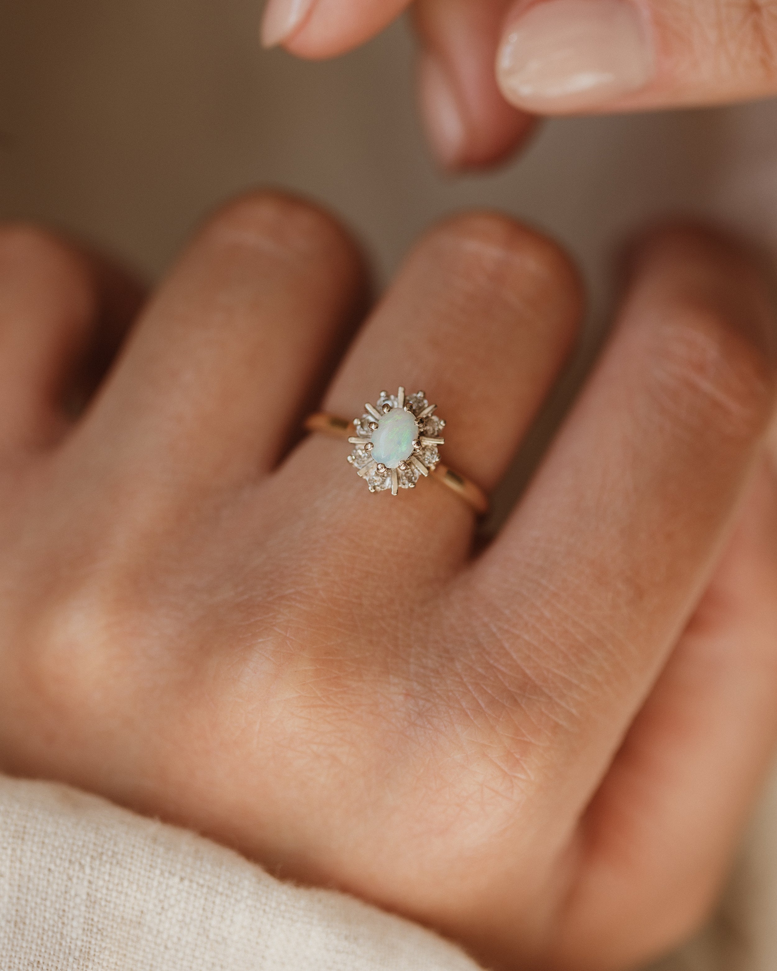 René Vintage 9ct Gold Opal & Diamond Cluster Ring