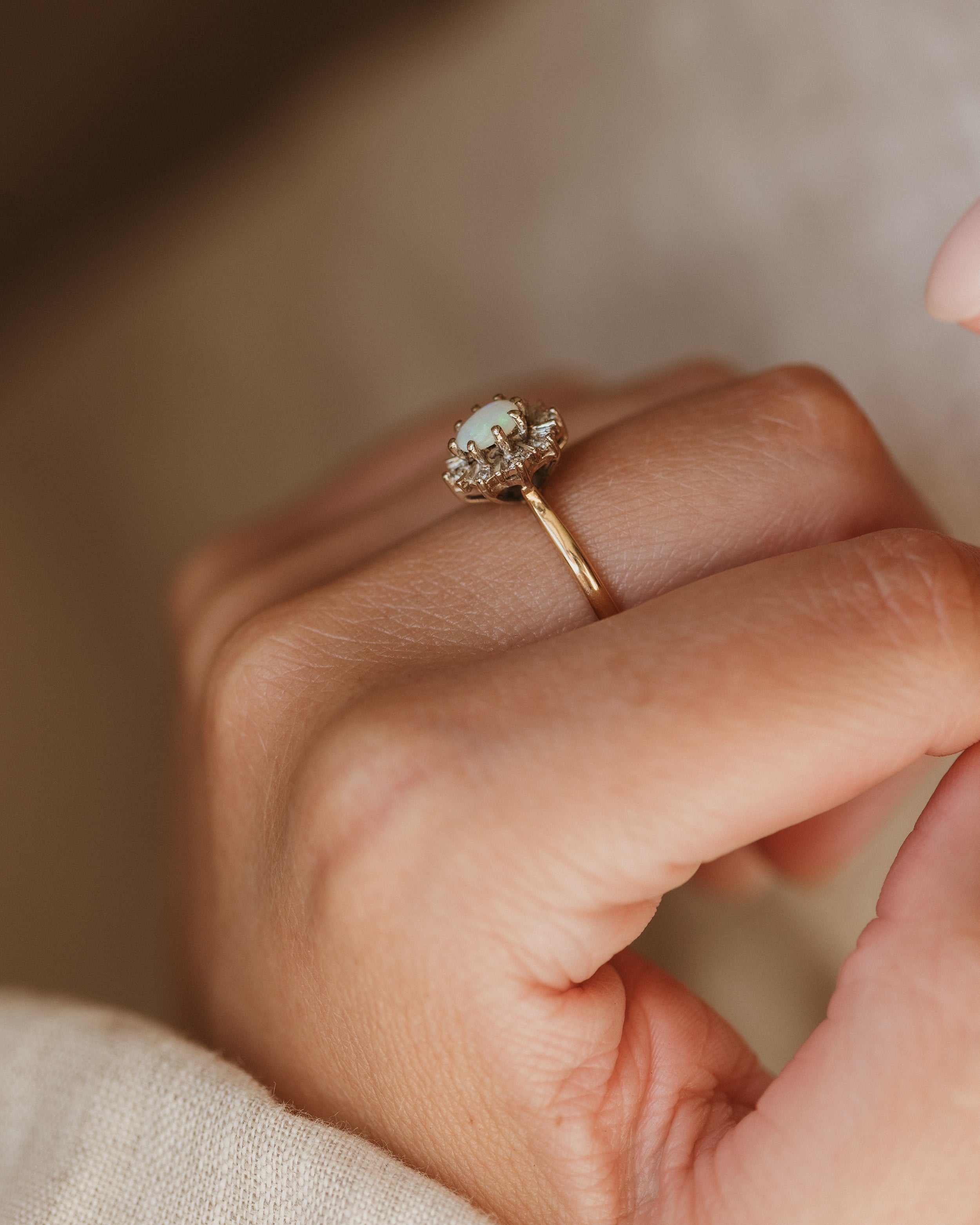 René Vintage 9ct Gold Opal & Diamond Cluster Ring