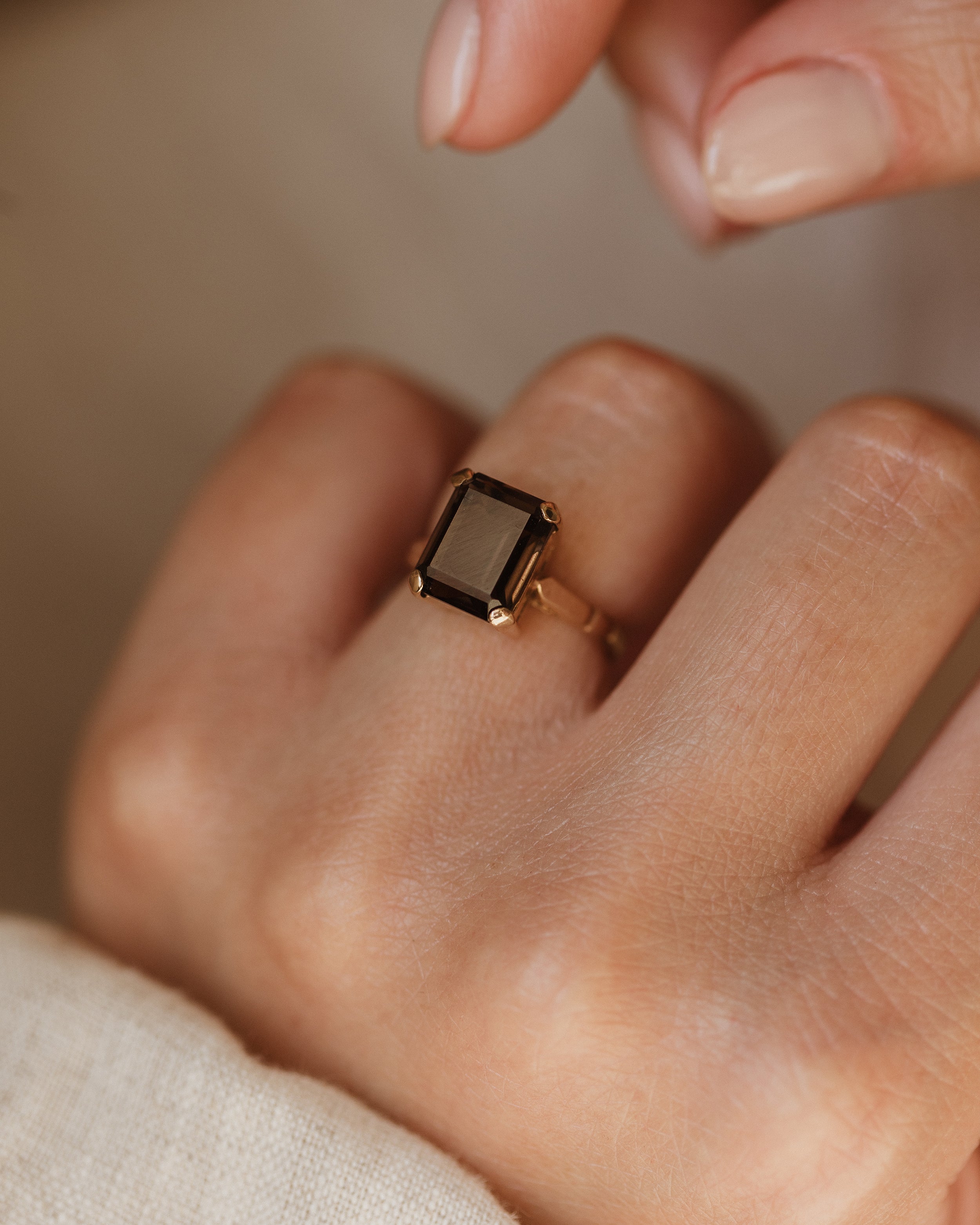 Image of Henriette 1975 Vintage 9ct Gold Smokey Quartz Solitaire Ring