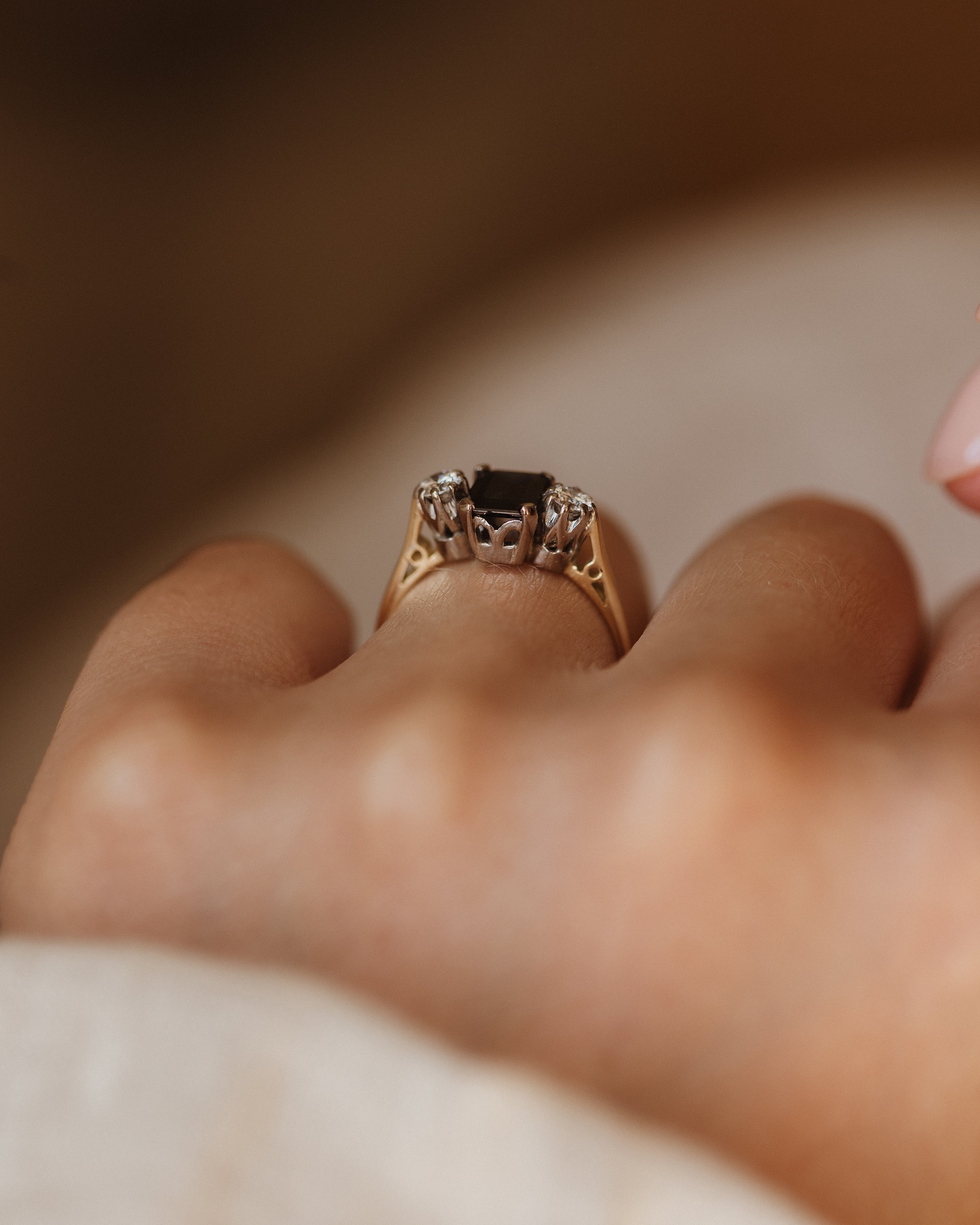 Patience 1977 Vintage 18ct Gold Sapphire & Diamond Trilogy Ring