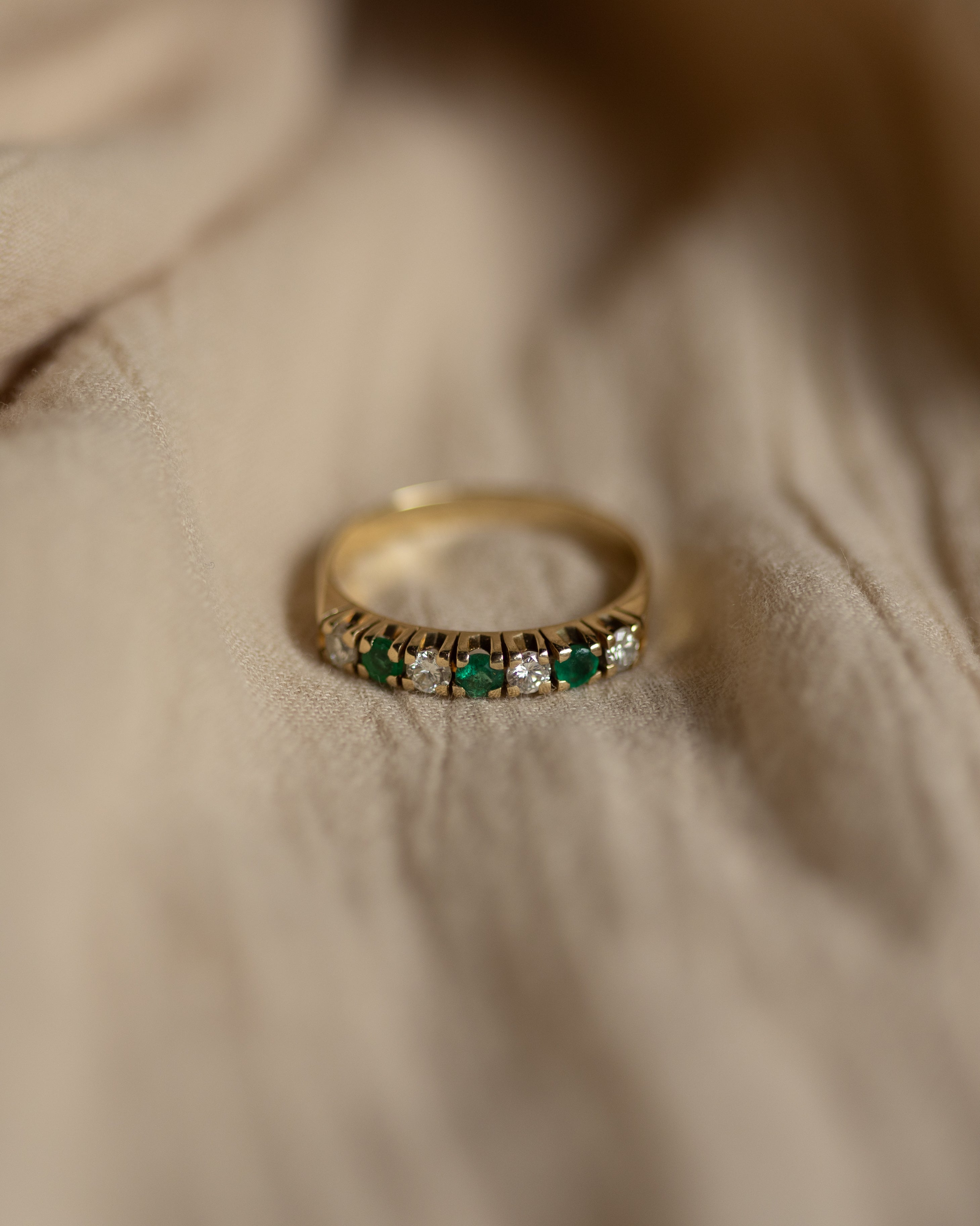 Image of Delilah Vintage 14ct Gold Emerald & Diamond Half Eternity Ring