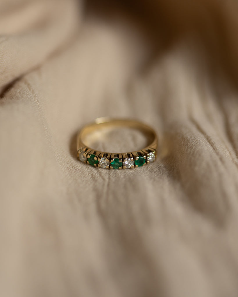 Delilah Vintage 14ct Gold Emerald & Diamond Half Eternity Ring