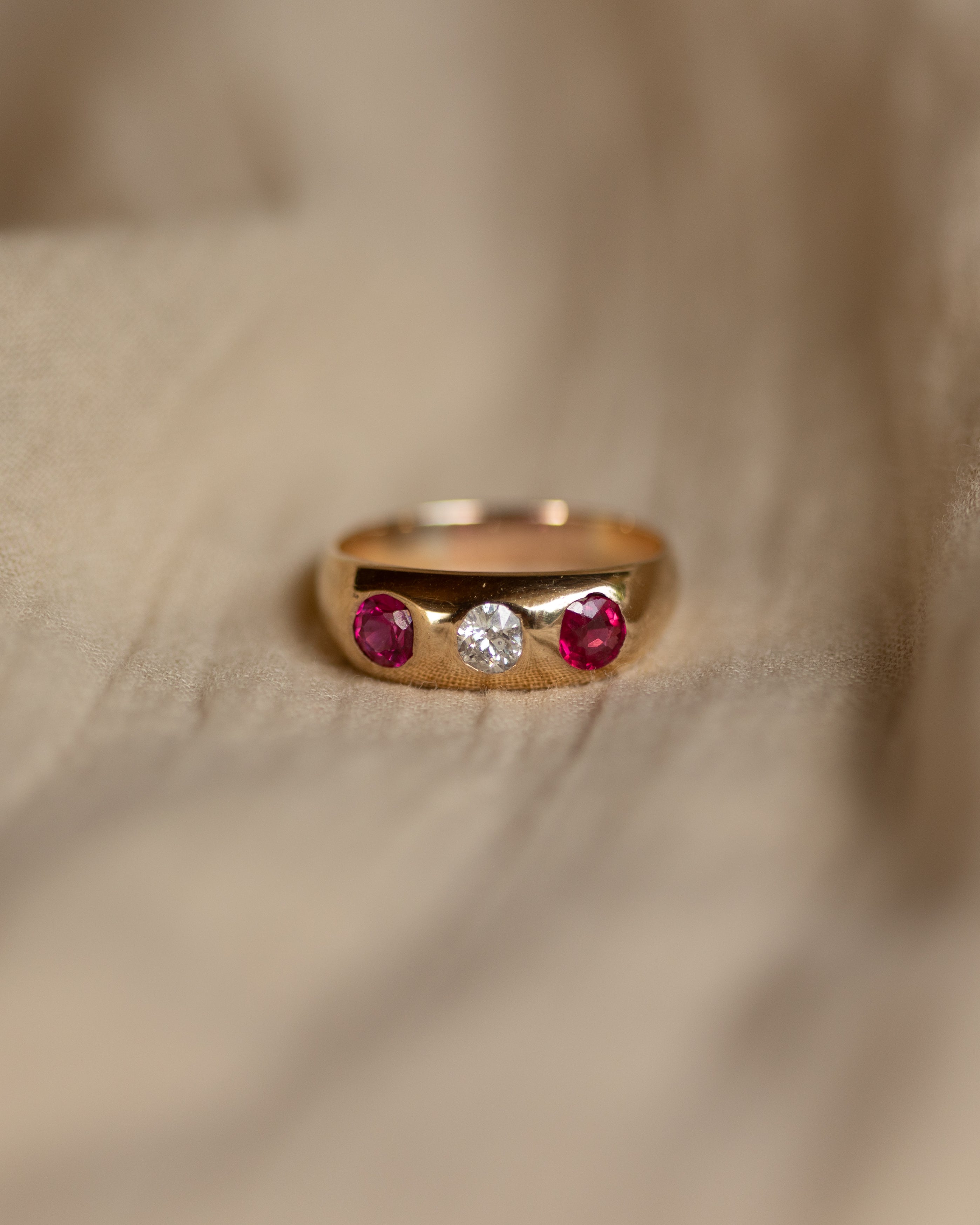 Image of Vivienne Antique 18ct Gold Ruby & Diamond Gypsy Trilogy Ring