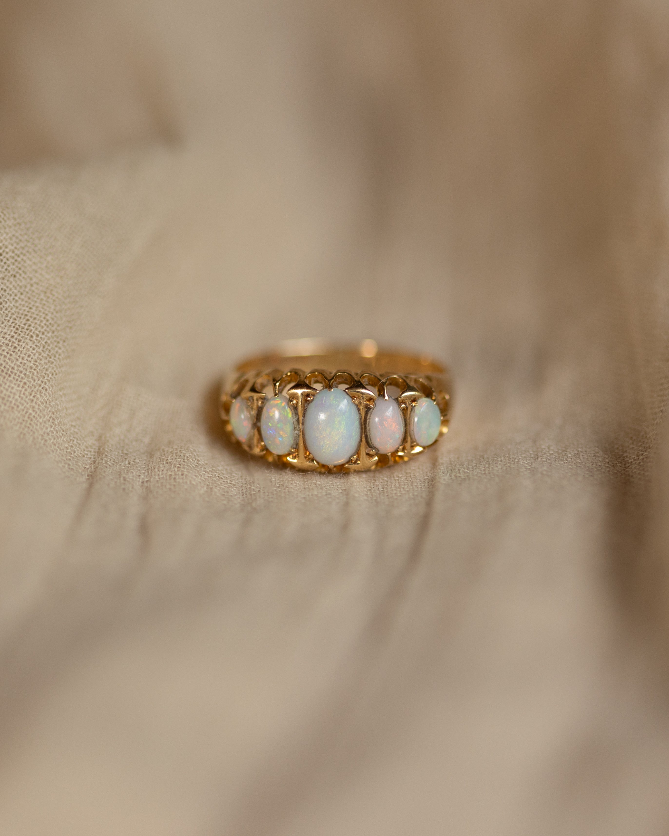 Gwyneth 1919 Antique 18ct Gold Opal Five Stone Ring