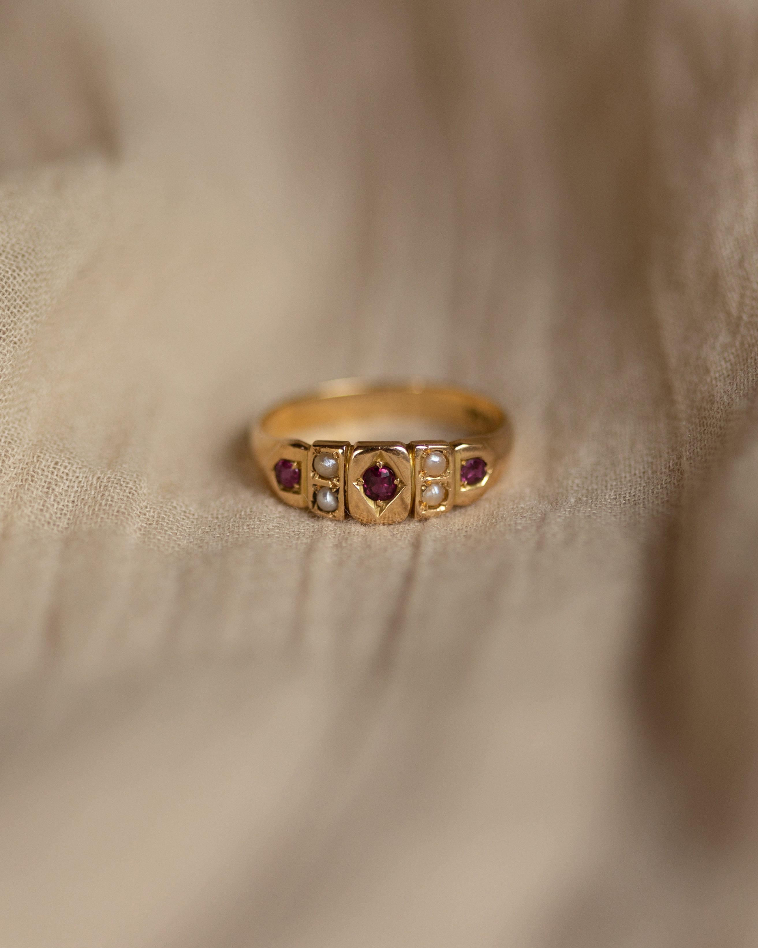 Image of Adelaide Antique 18ct Gold Ruby & Pearl Seven Stone Ring