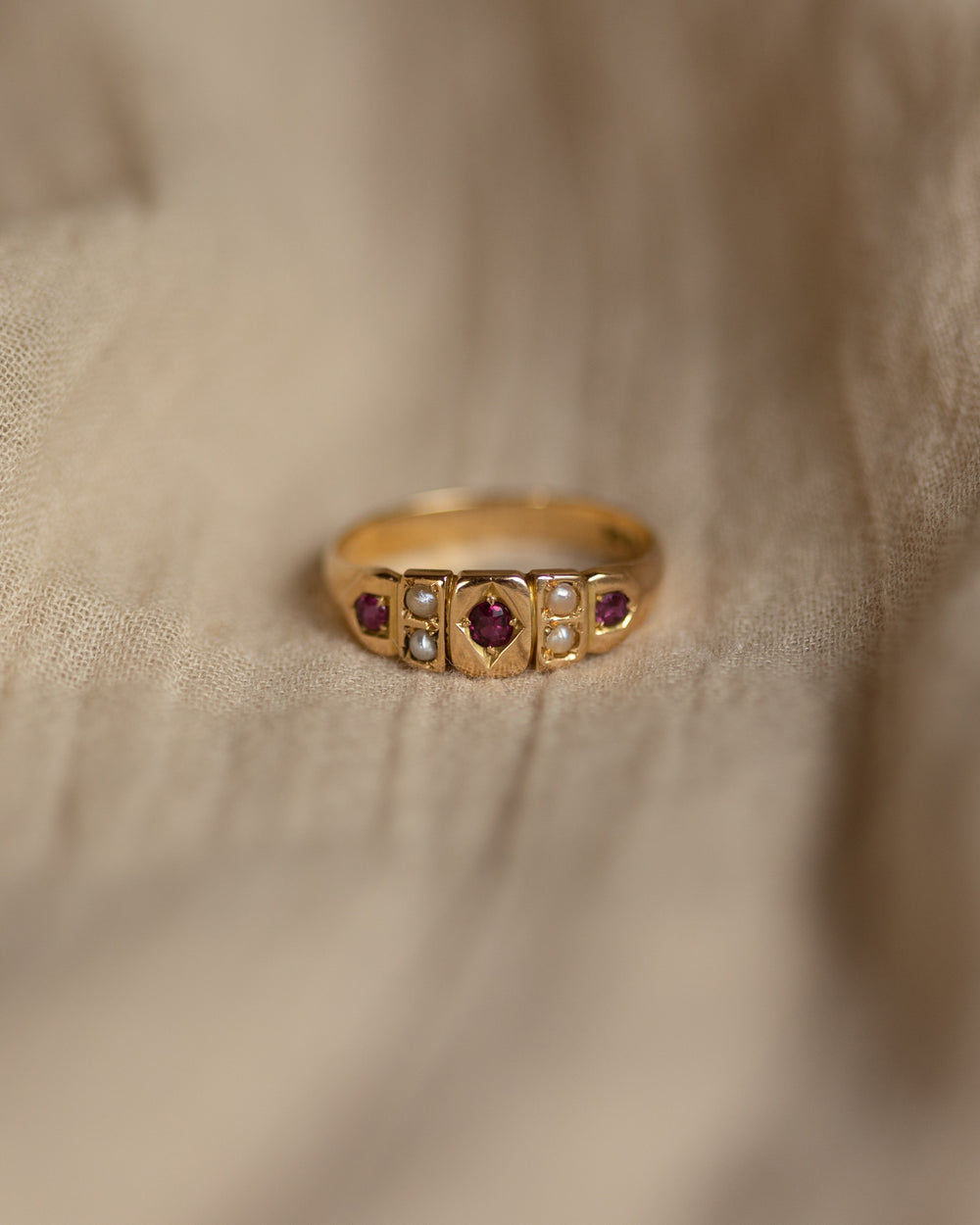 Adelaide Antique 18ct Gold Ruby & Pearl Seven Stone Ring
