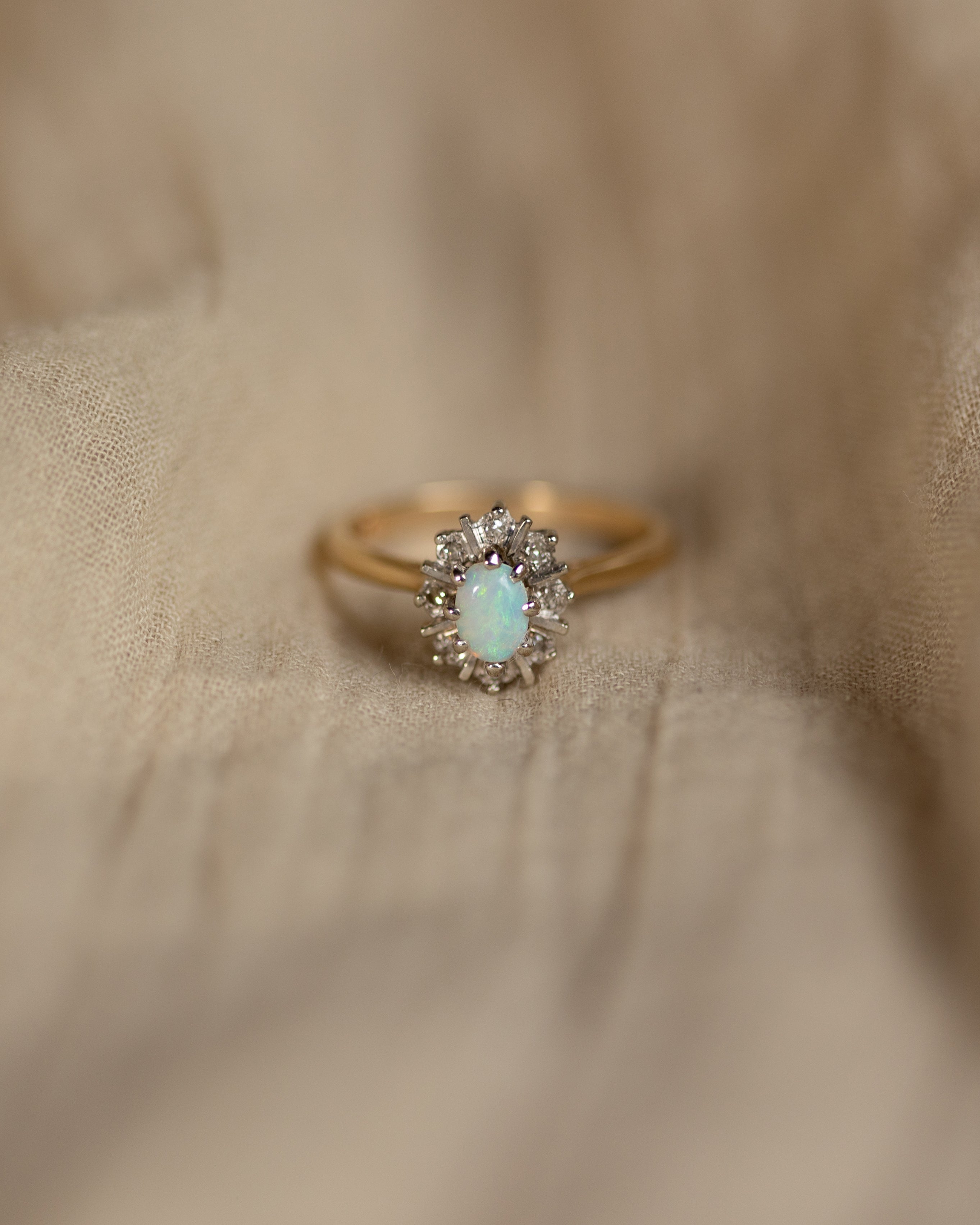 René Vintage 9ct Gold Opal & Diamond Cluster Ring