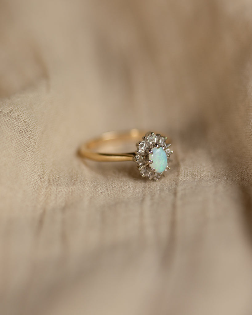 René Vintage 9ct Gold Opal & Diamond Cluster Ring