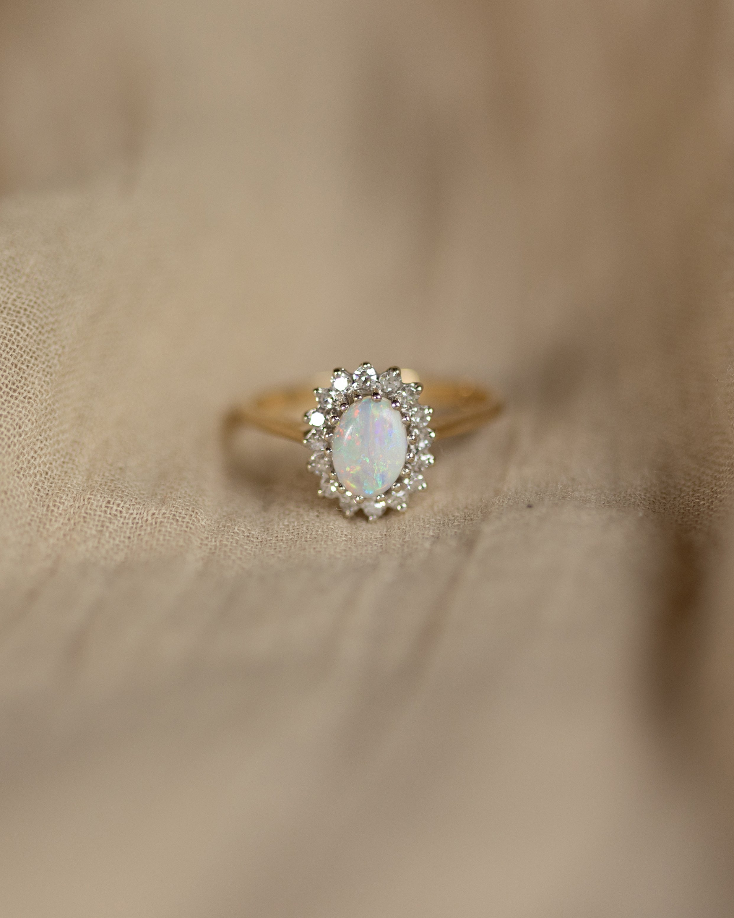 Marian 1983 Vintage 9ct Gold Opal & Diamond Cluster Ring