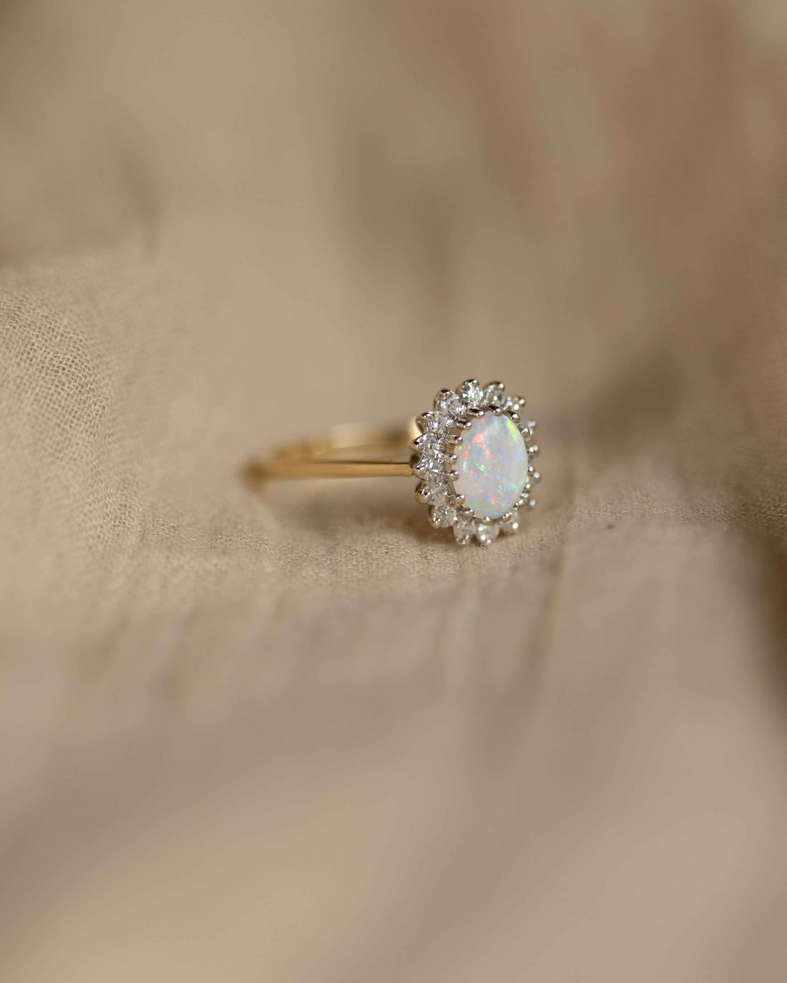 Marian 1983 Vintage 9ct Gold Opal & Diamond Cluster Ring