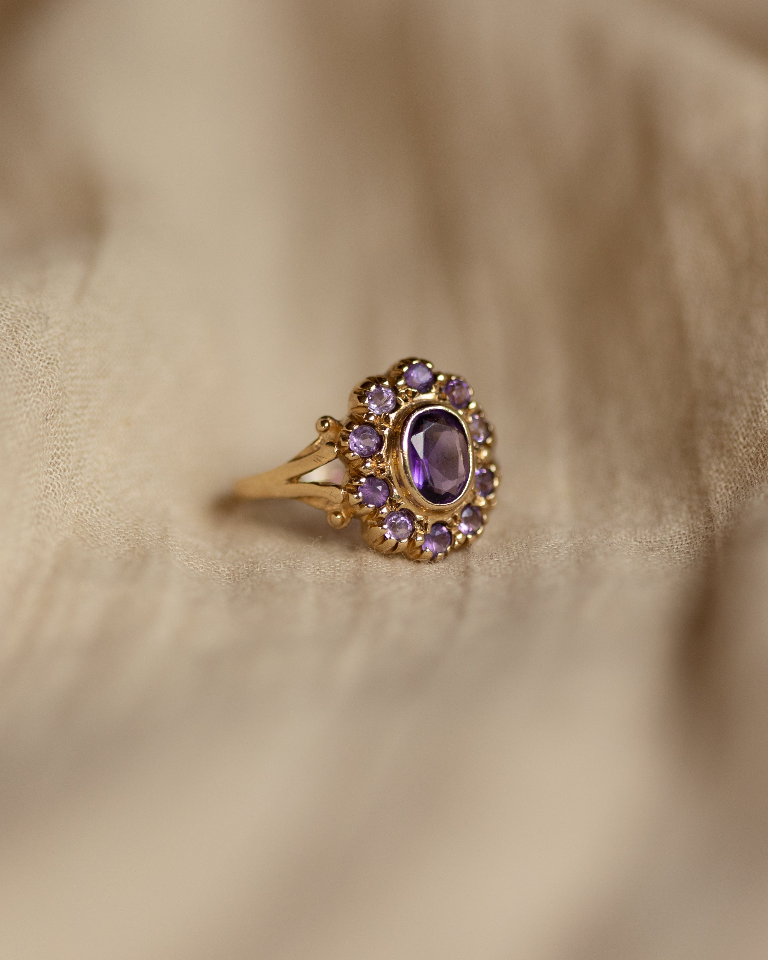 Marcy Vintage 9ct Gold Amethyst Cluster Ring