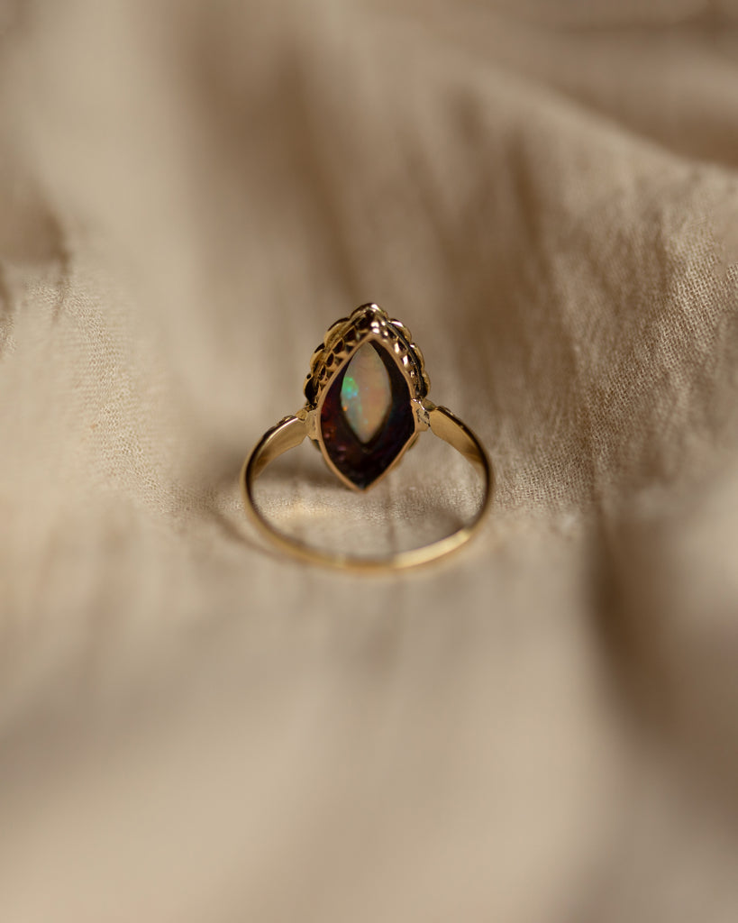 Ernestine 1898 Antique 15ct Gold Opal & Pearl Marquise Ring