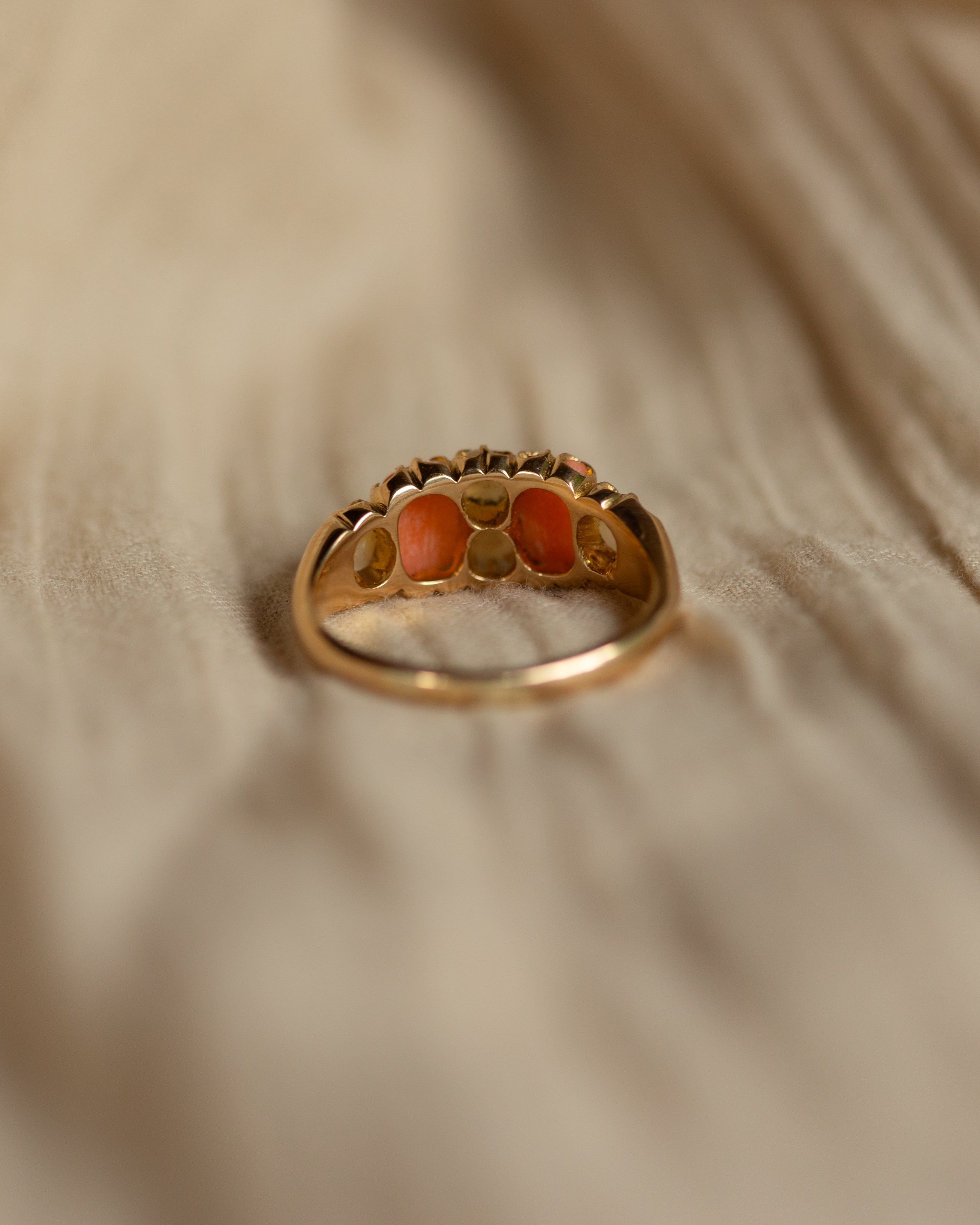 Rosamund Antique 18ct Gold Coral & Pearl Six Stone Ring