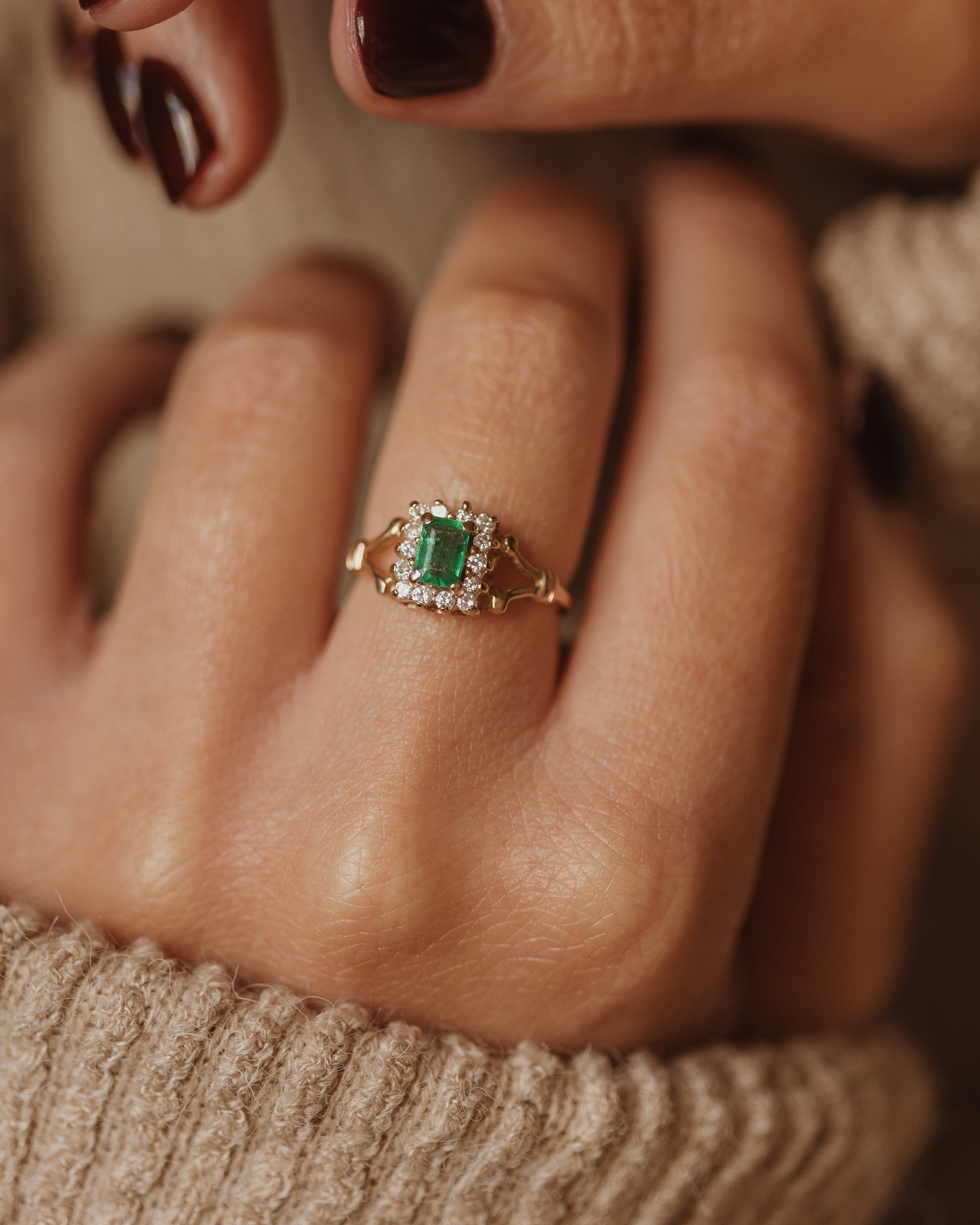 Image of Marcy Vintage 18ct Gold Emerald & Diamond Cluster Ring