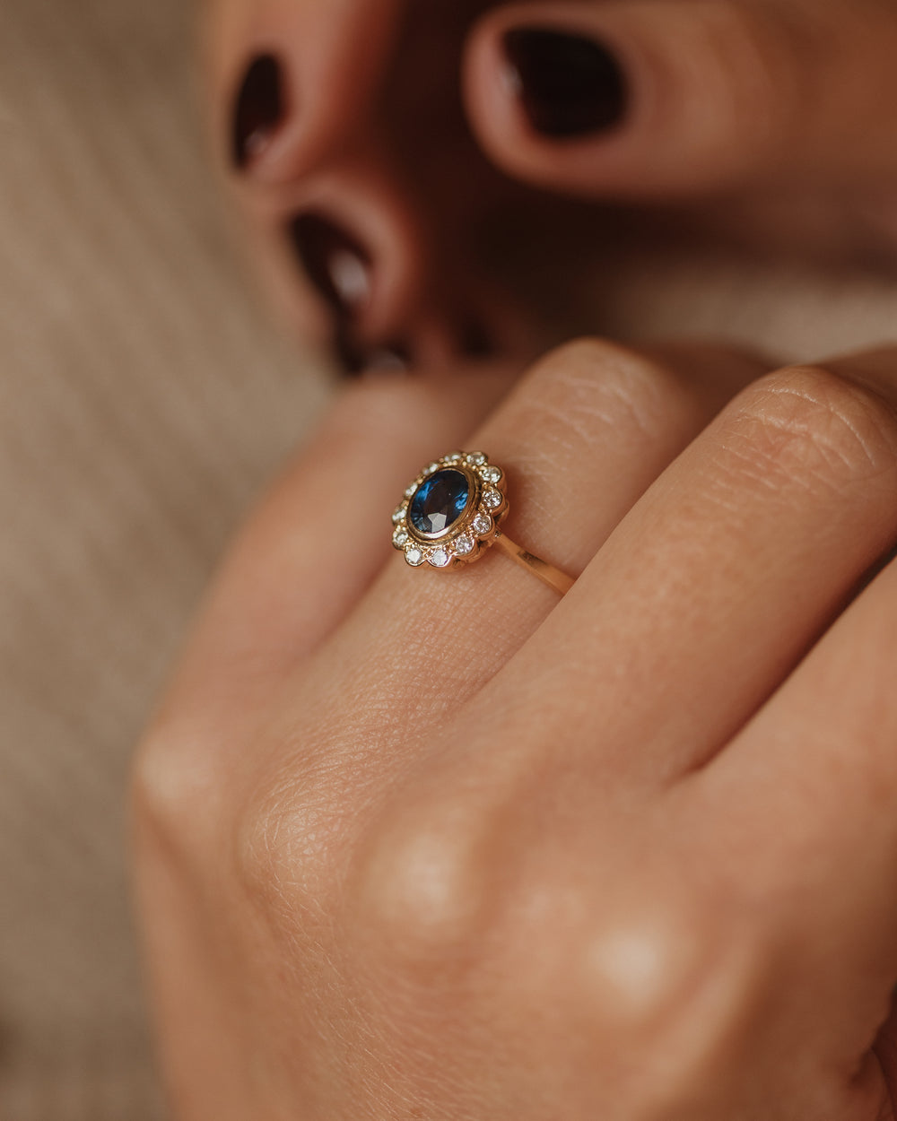 Lottie Vintage 18ct Gold Sapphire & Diamond Flowerhead Cluster Ring