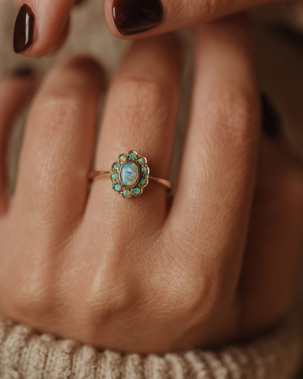 Anna Vintage 9ct Gold Opal Flowerhead Cluster Ring