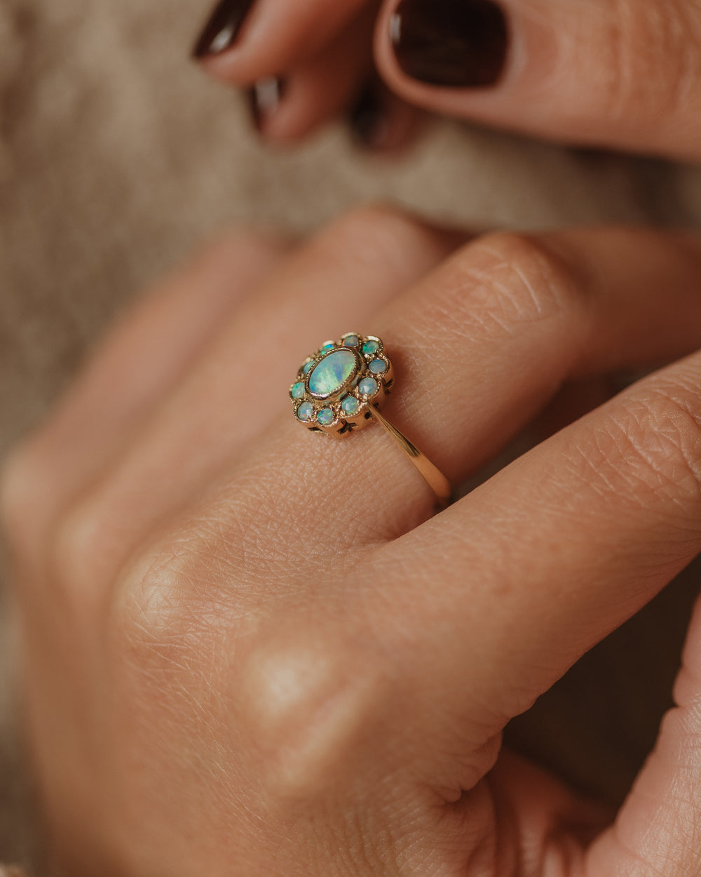 Anna Vintage 9ct Gold Opal Flowerhead Cluster Ring