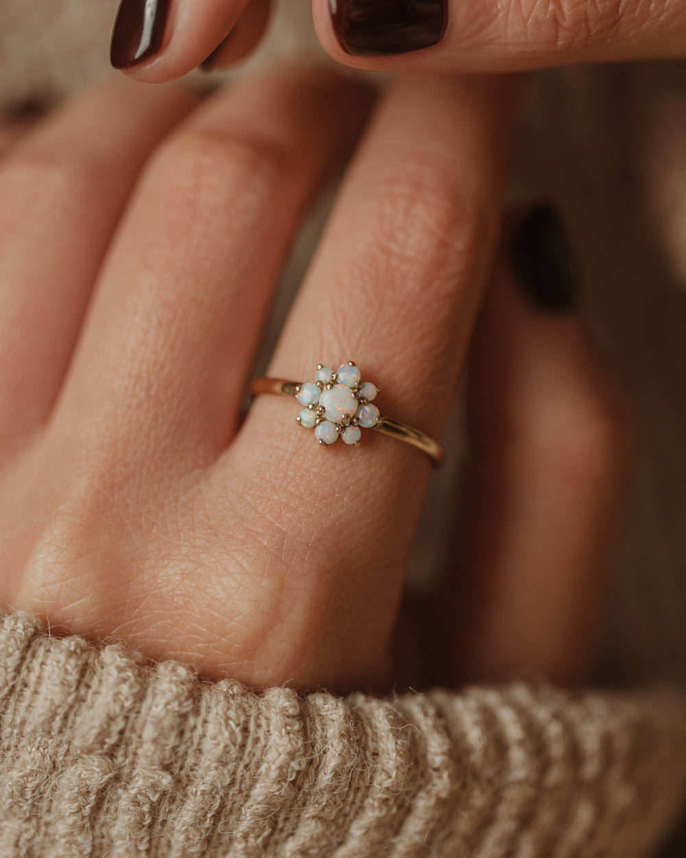 Charlene Vintage 9ct Gold Opal Flowerhead Cluster Ring