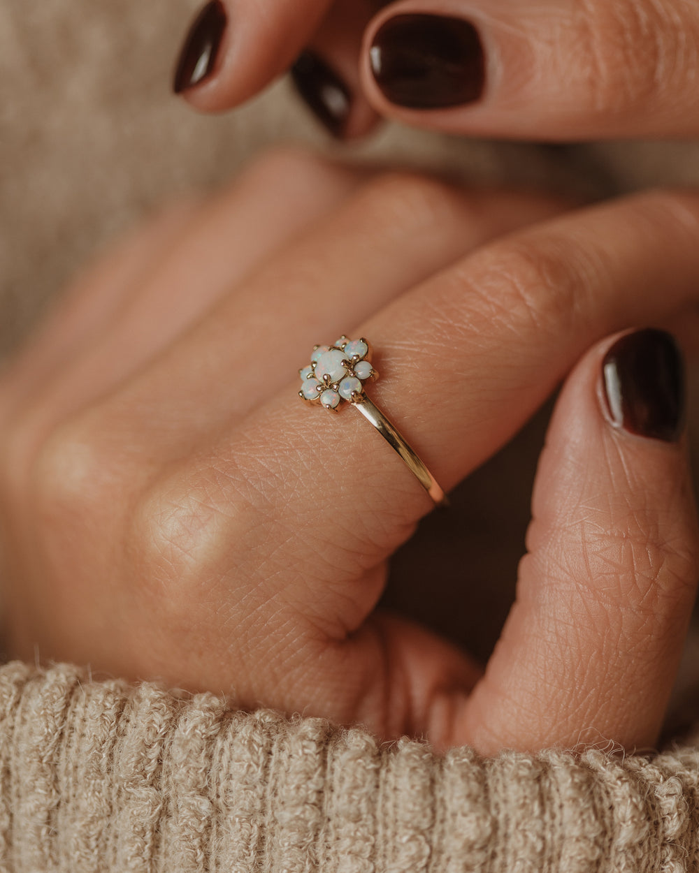 Charlene Vintage 9ct Gold Opal Flowerhead Cluster Ring