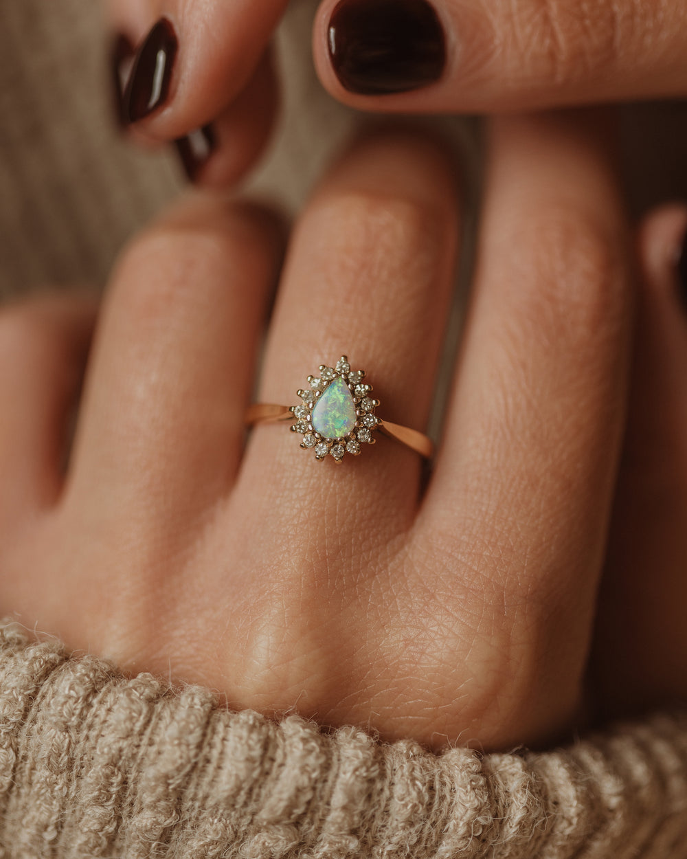 Jemima 1991 Vintage 9ct Gold Opal & Diamond Cluster Ring