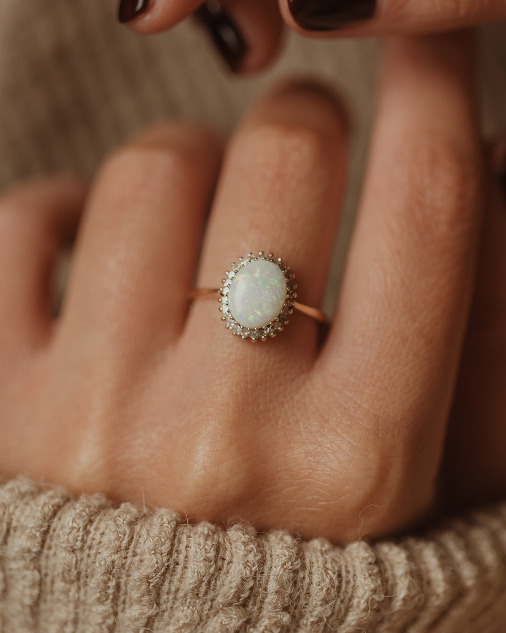 Prudence Vintage 9ct Gold Opal & Diamond Cluster Ring