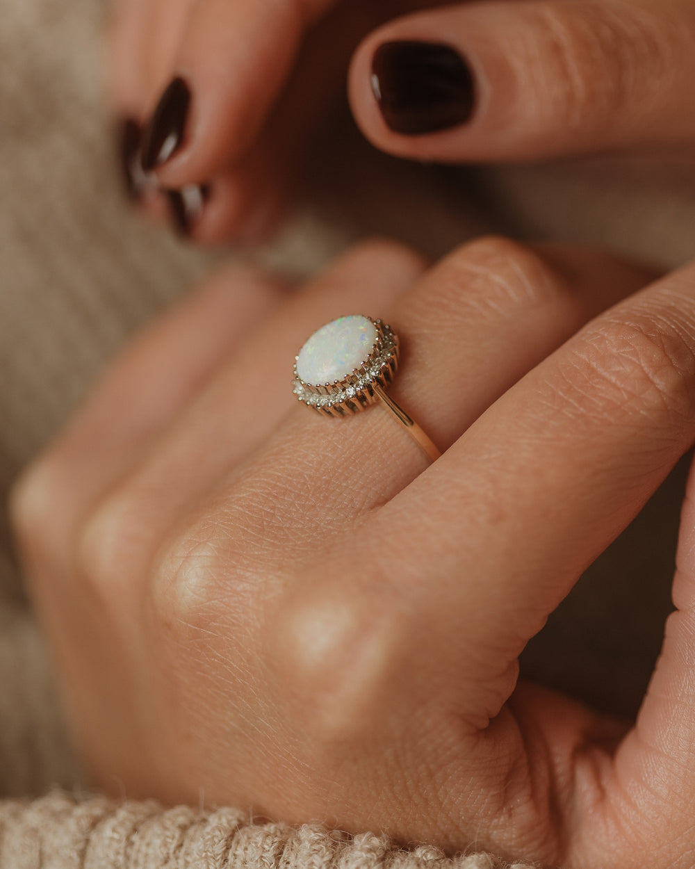 Prudence Vintage 9ct Gold Opal & Diamond Cluster Ring