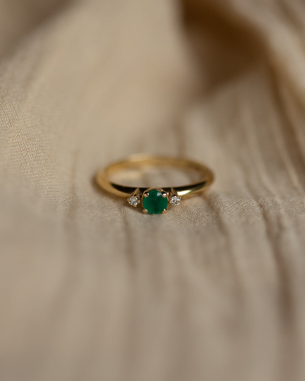 Nancy Vintage 9ct Gold Emerald & Diamond Trilogy Ring