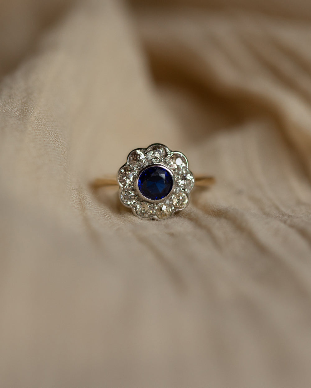 Eleanor Antique 18ct Gold Sapphire & Diamond Cluster Ring