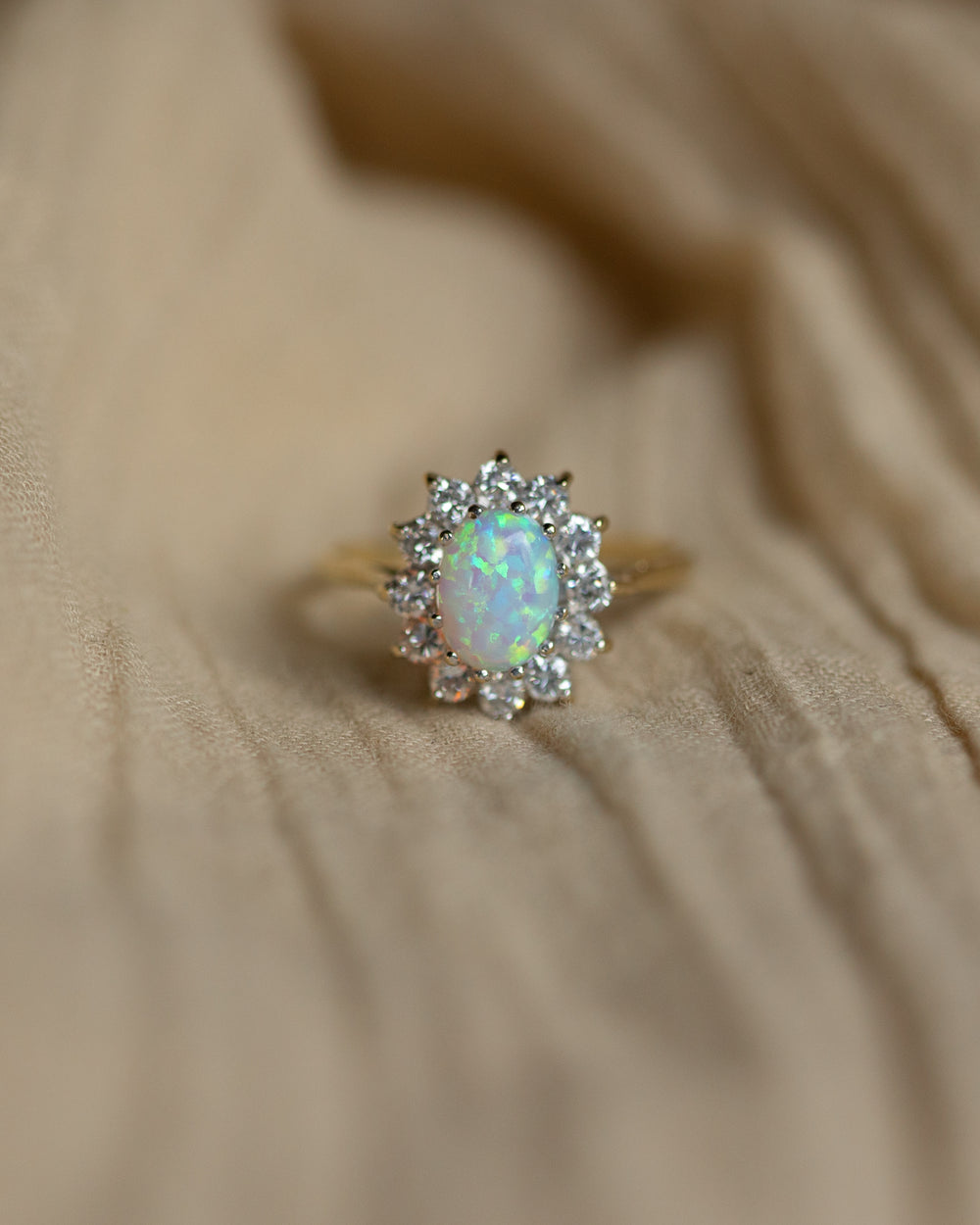 Lucy Vintage 9ct Gold Opal & CZ Cluster Flowerhead Ring