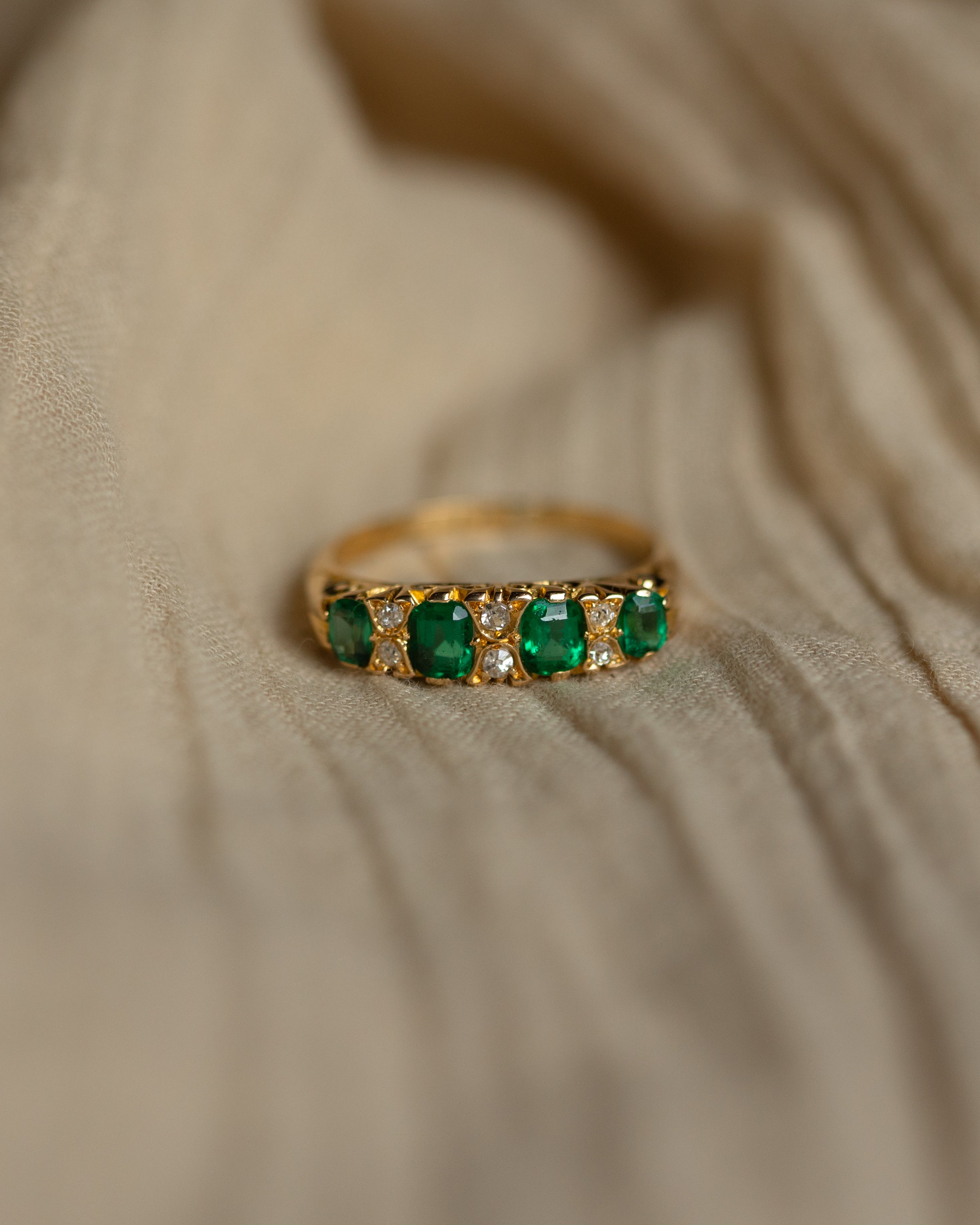 Opheline Antique 18ct Gold Green Paste & Diamond Ten Stone Ring