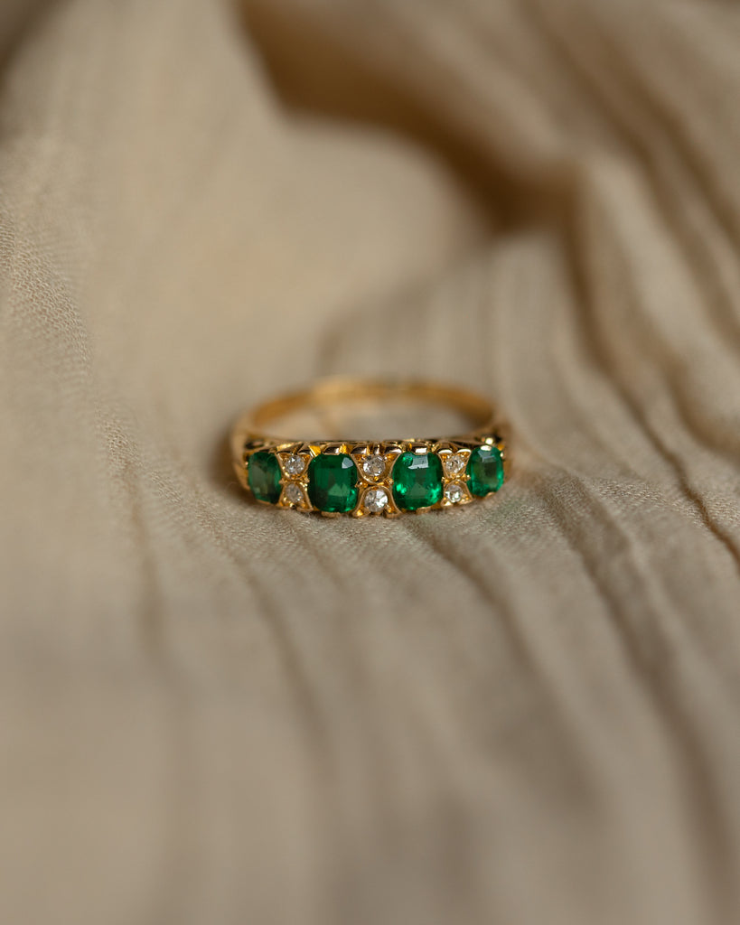 Opheline Antique 18ct Gold Green Paste & Diamond Ten Stone Ring