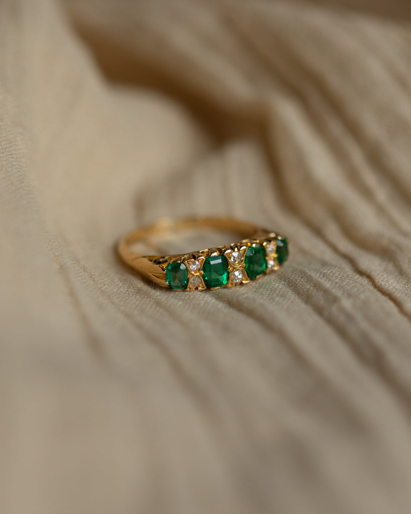 Opheline Antique 18ct Gold Green Paste & Diamond Ten Stone Ring