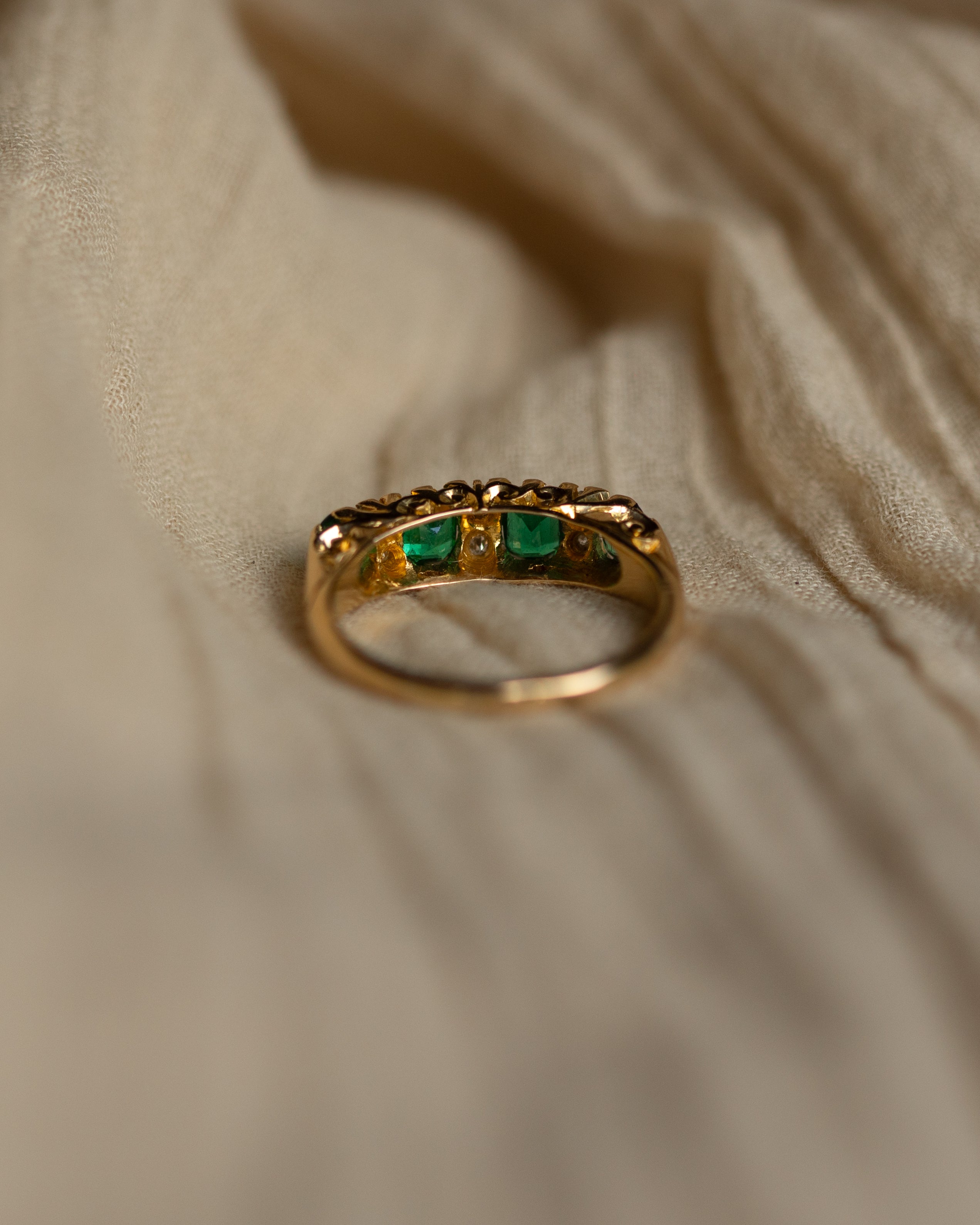 Opheline Antique 18ct Gold Green Paste & Diamond Ten Stone Ring