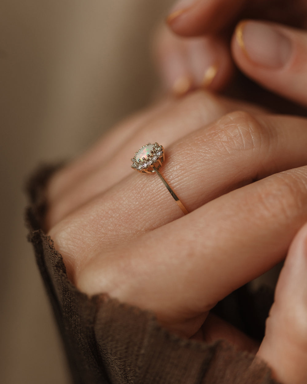 Rachael 1991 Vintage 9ct Gold Opal & CZ Cluster Ring