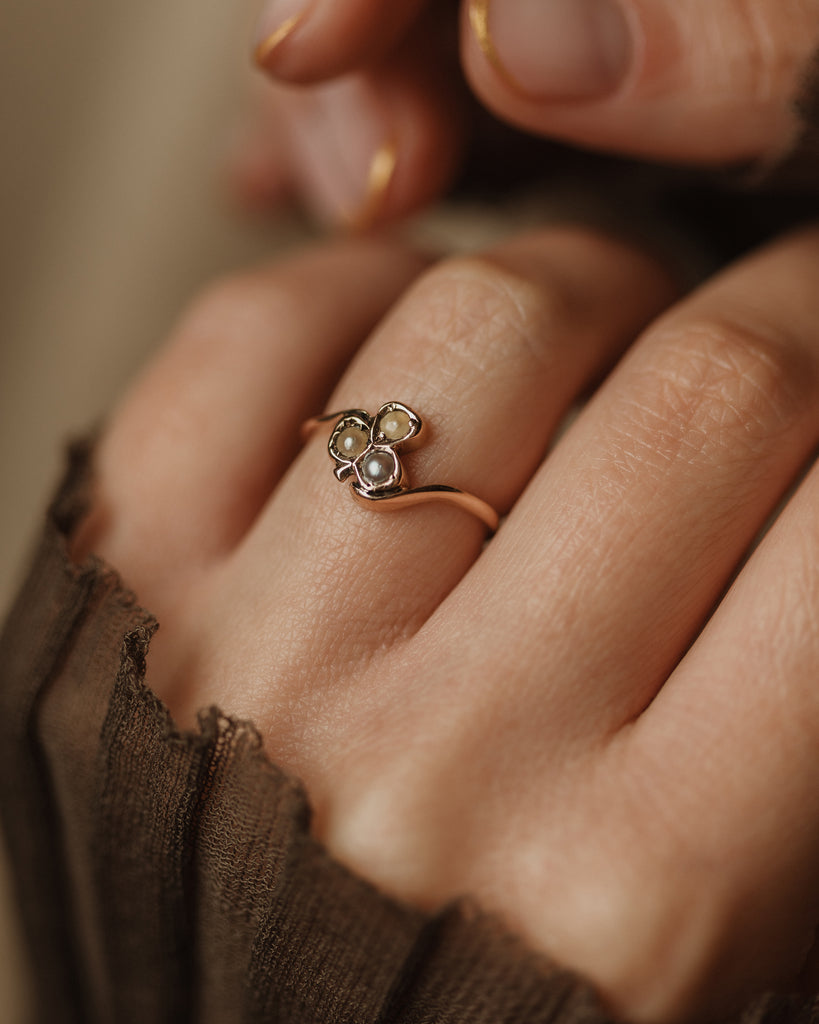 Maud Antique 9ct Gold Pearl Clover Ring