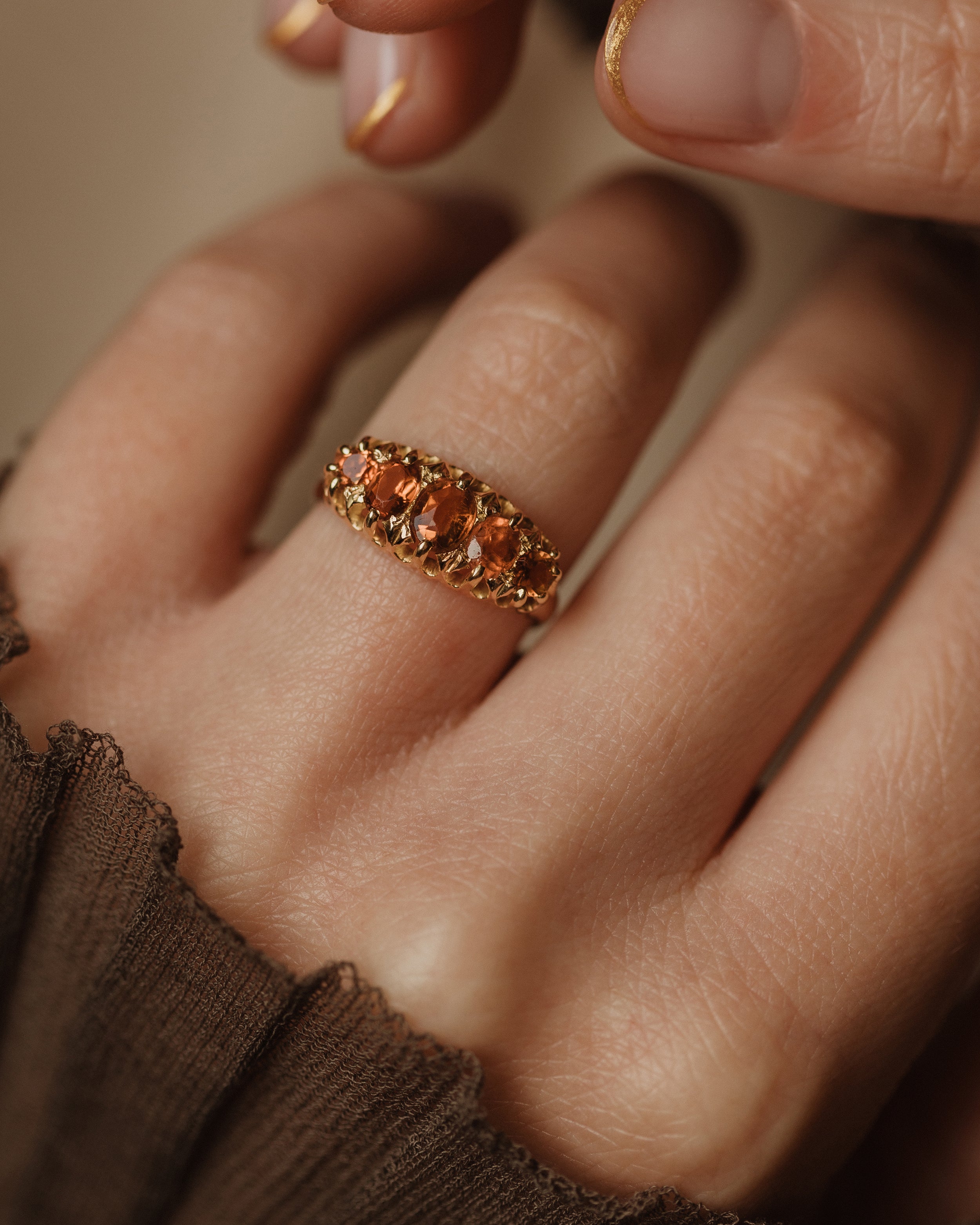 Image of Millicent 1916 Antique 18ct Gold Five Stone Citrine Ring