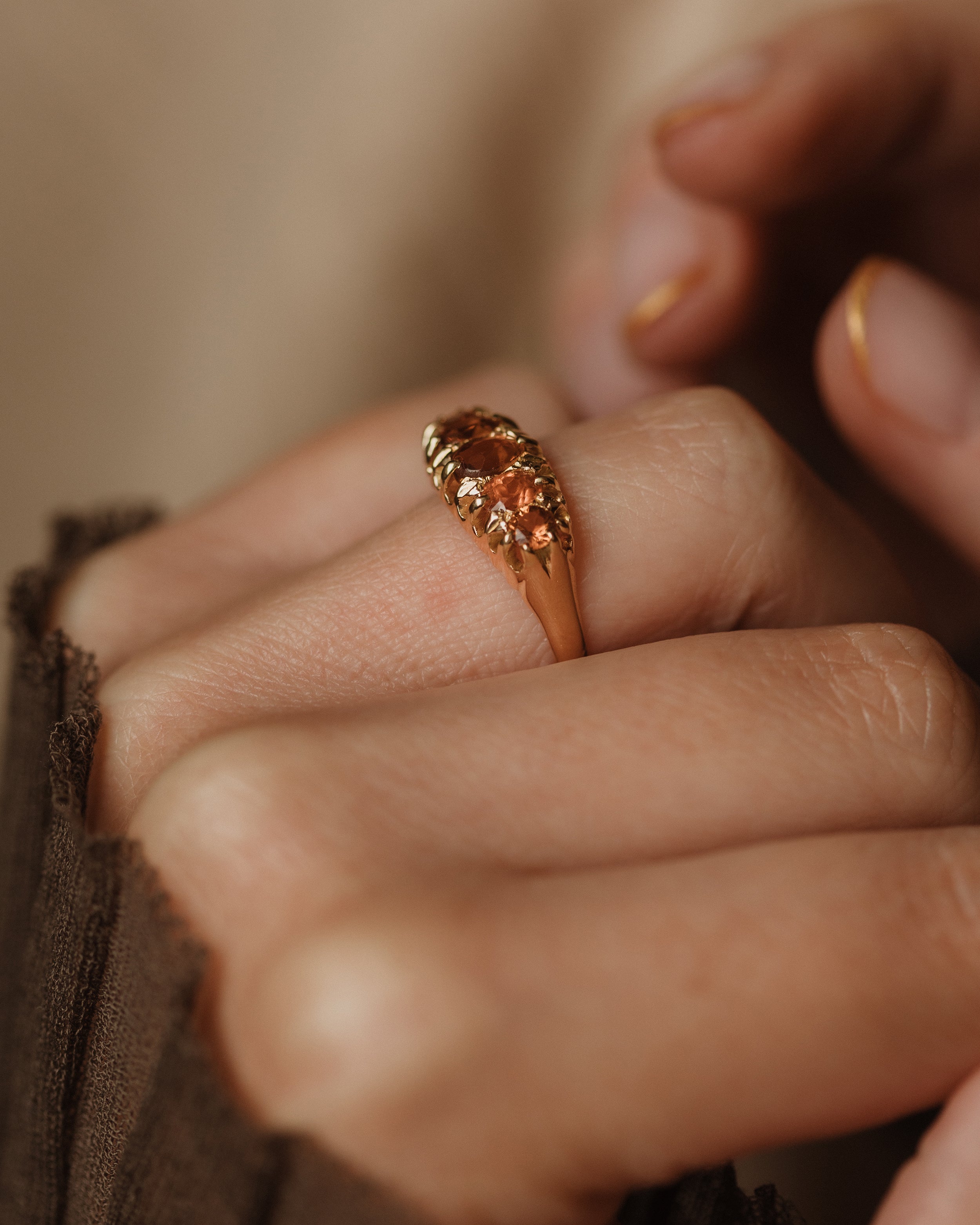 Millicent 1916 Antique 18ct Gold Five Stone Citrine Ring