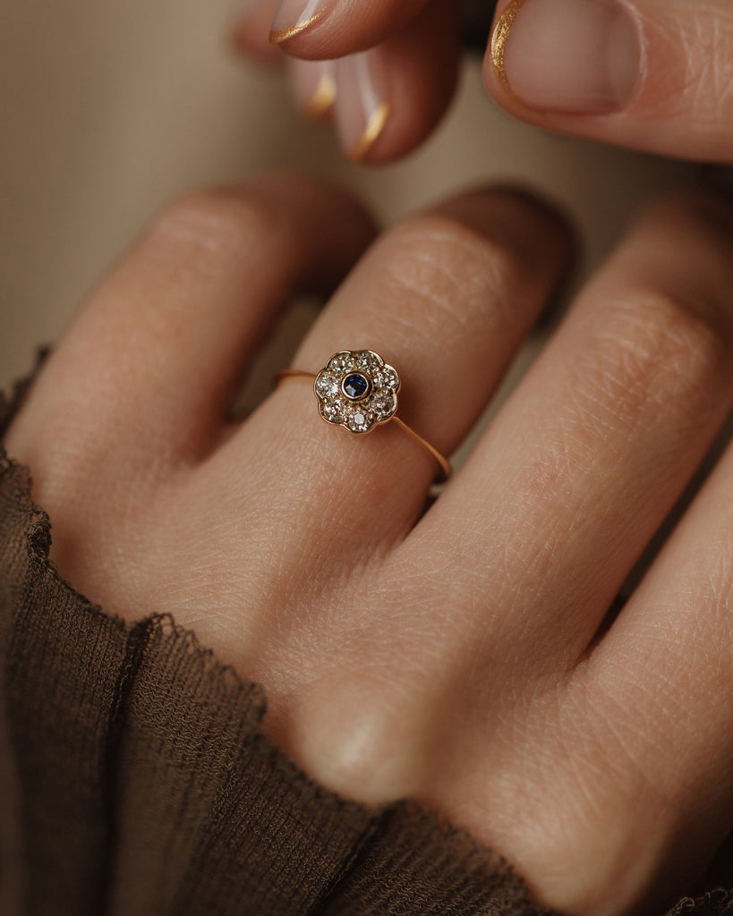 Rosina Antique 18ct Gold Sapphire & Diamond Cluster Ring