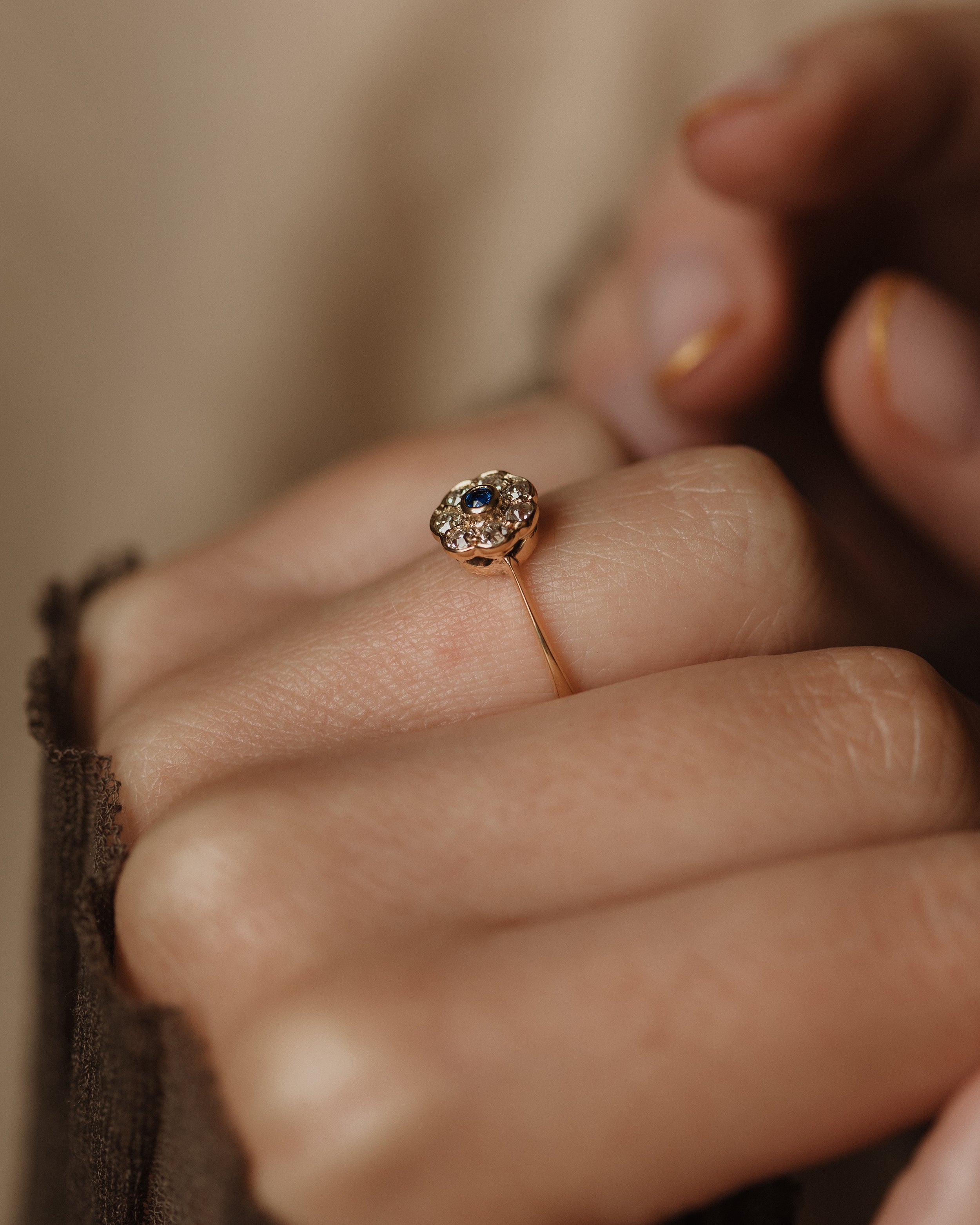 Rosina Antique 18ct Gold Sapphire & Diamond Cluster Ring