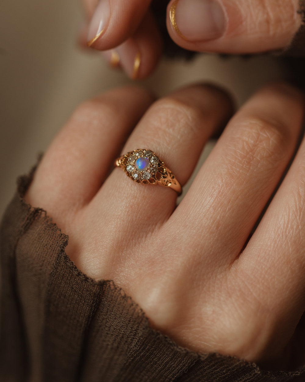 Evelyn 1904 Antique 18ct Gold Opal & Diamond Cluster Ring