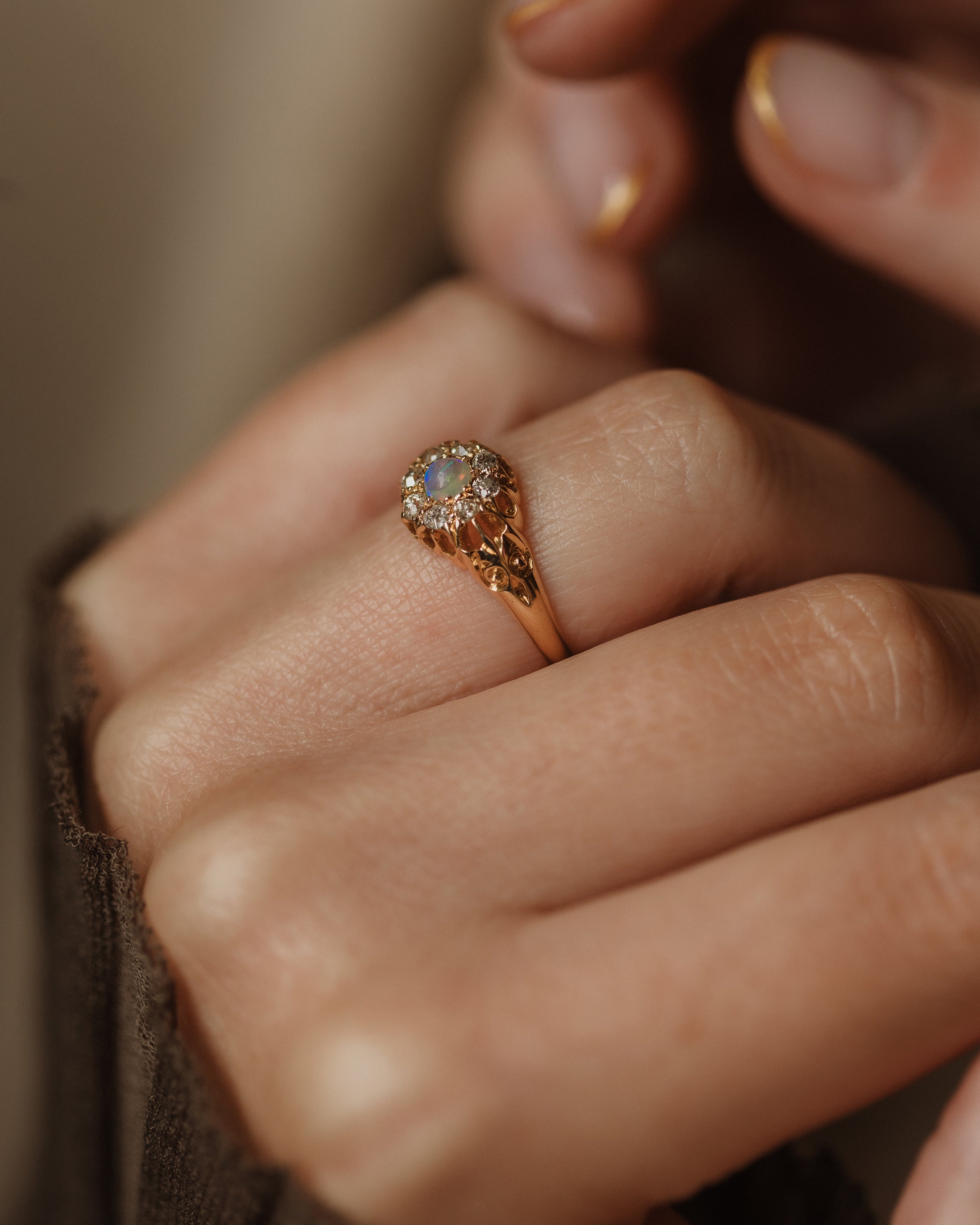 Evelyn 1904 Antique 18ct Gold Opal & Diamond Cluster Ring