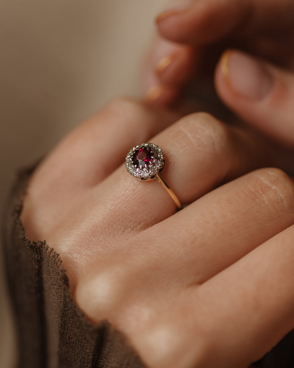 Maeve Vintage 18ct Gold Garnet & Diamond Cluster Ring