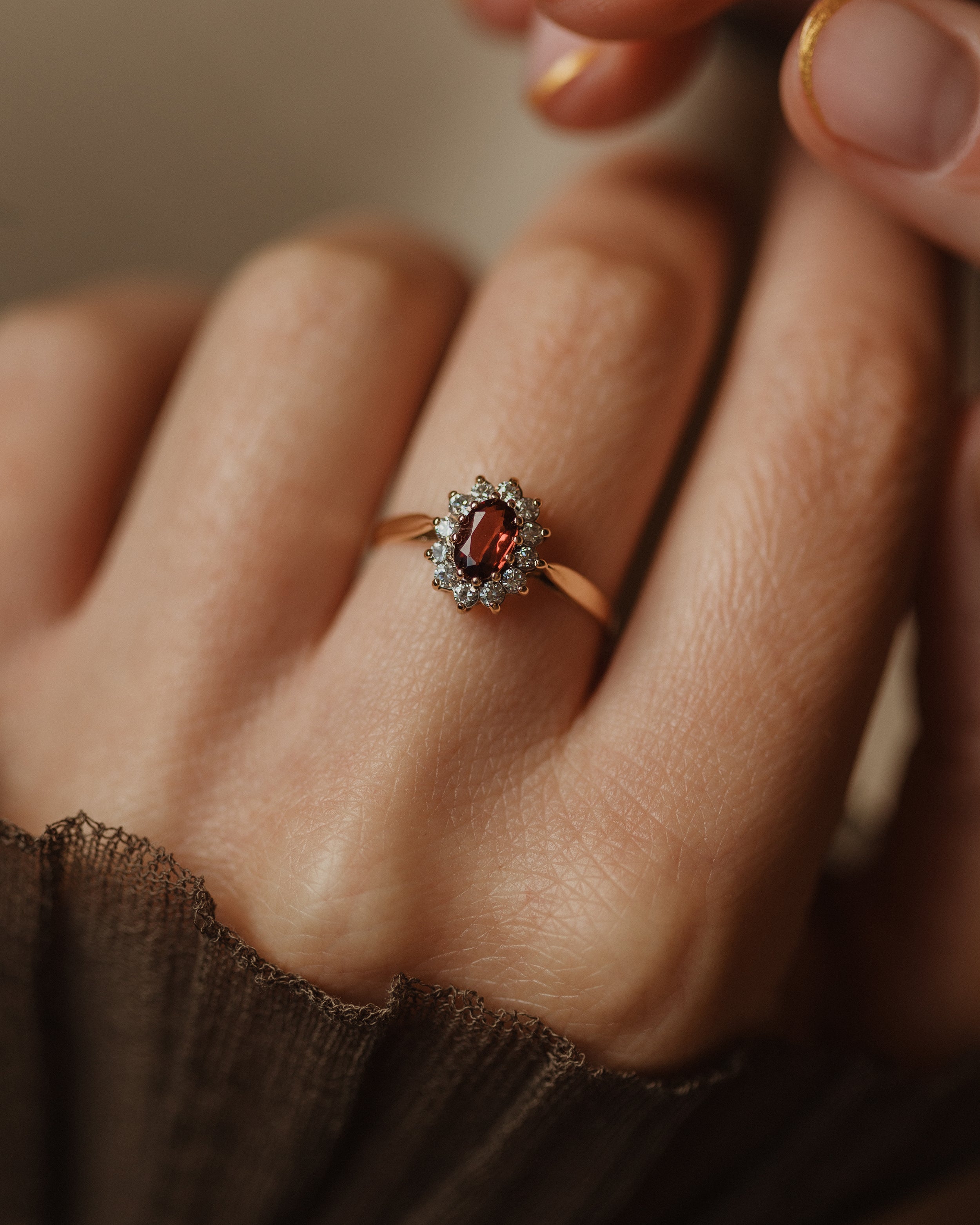 Image of Iris 1986 Vintage 9ct Gold Garnet & CZ Cluster Ring