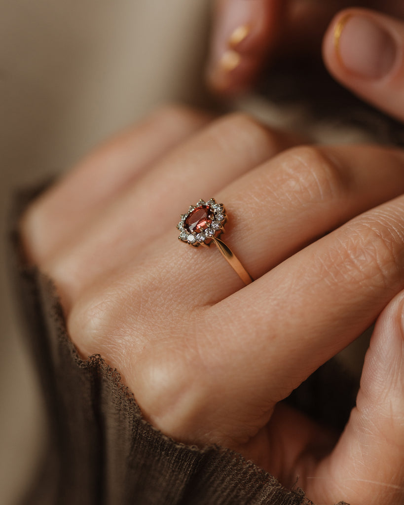 Iris 1986 Vintage 9ct Gold Garnet & CZ Cluster Ring