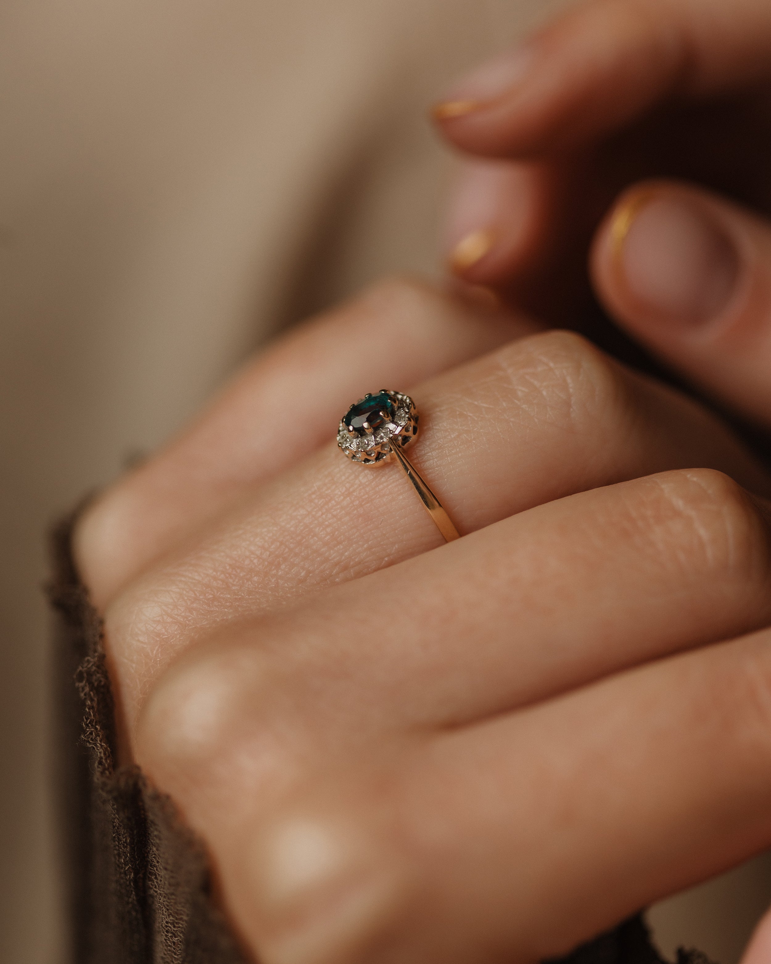 Peggy Vintage 9ct Gold Blue Topaz & Diamond Cluster Ring