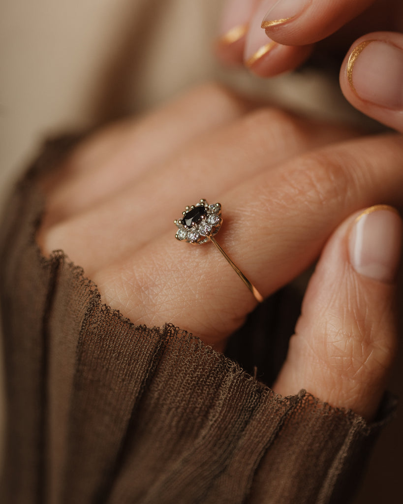 Mae 1997 Vintage 9ct Gold Sapphire & CZ Cluster Ring