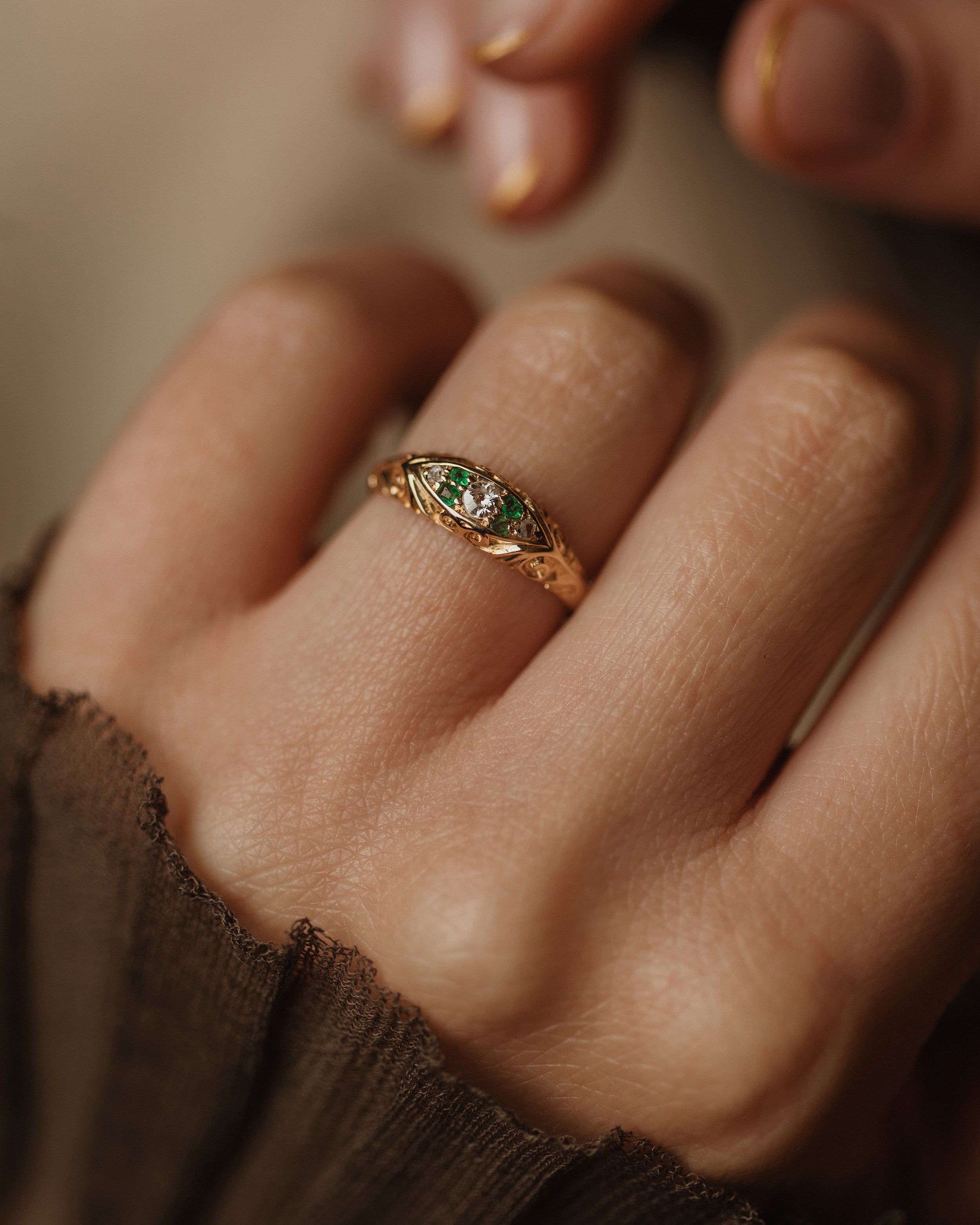 Image of Guinevere 1915 Antique 18ct Gold Emerald & Diamond Ring