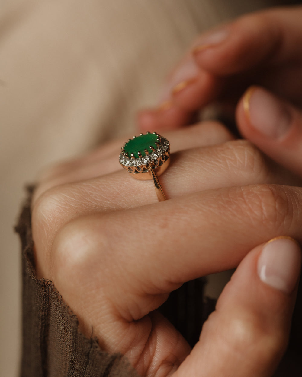 Camille 1985 Vintage 9ct Gold Emerald & Diamond Cluster Ring